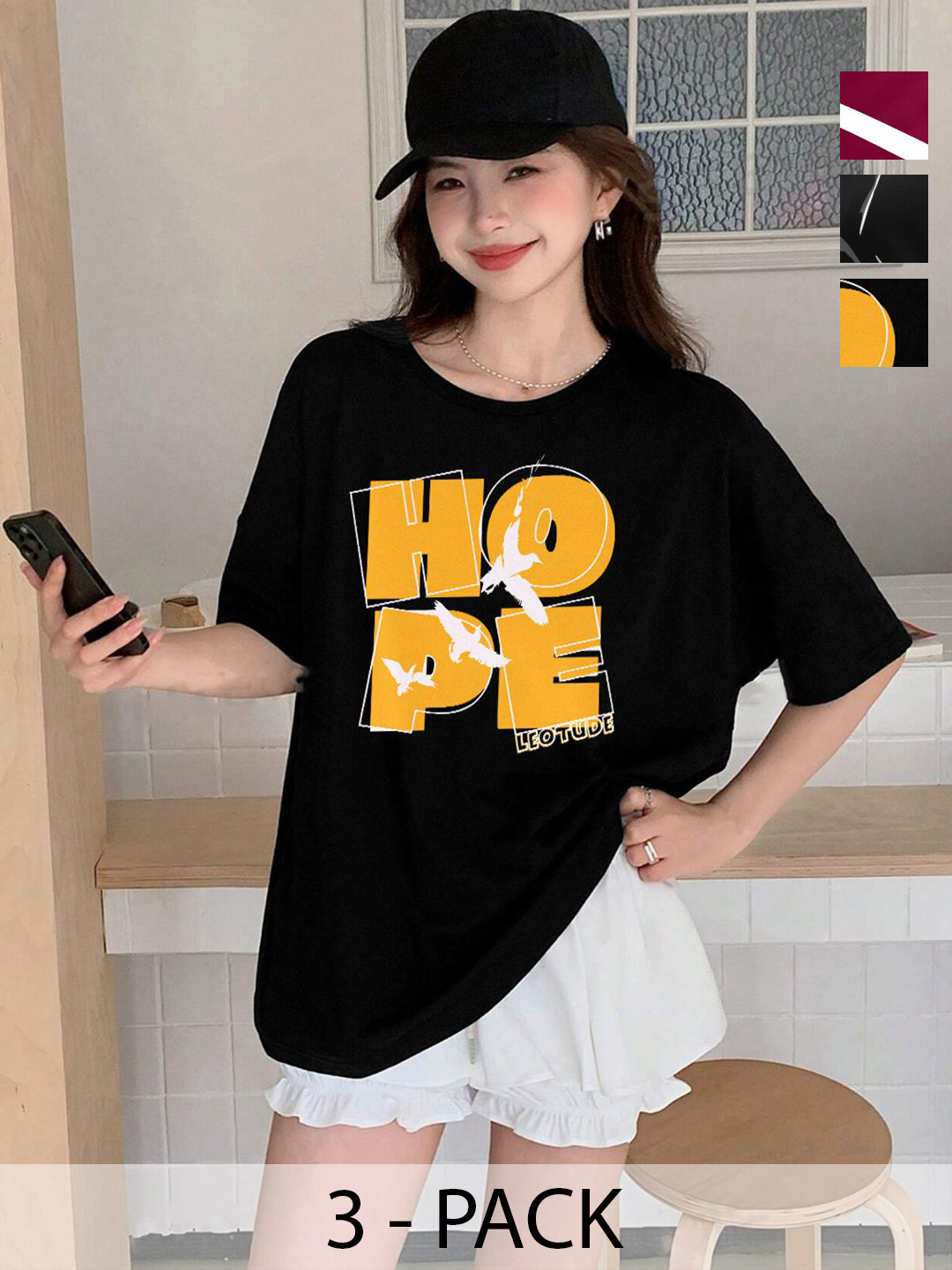 

Leotude Women 3 Printed T-shirt, Multi