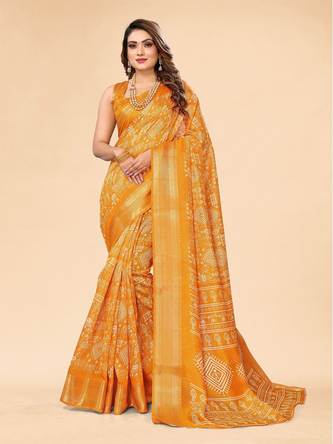 

Moda Rapido Ethnic Motifs Zari Saree, Yellow