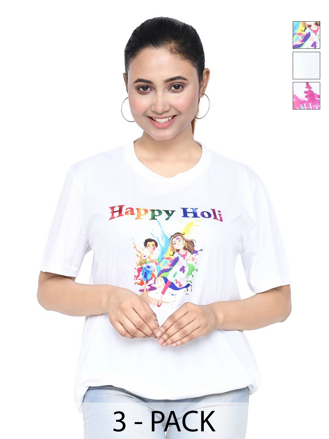 

RAPL Women 3 Printed Applique T-shirt, White