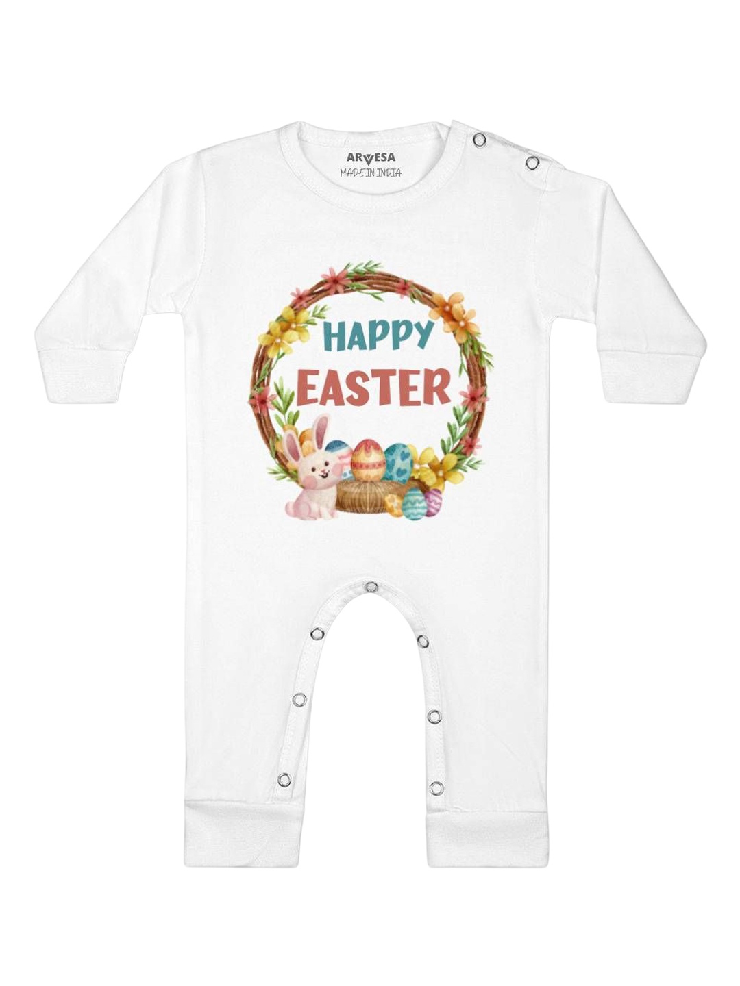 

Arvesa Happy Easter Printed Baby Romper, White