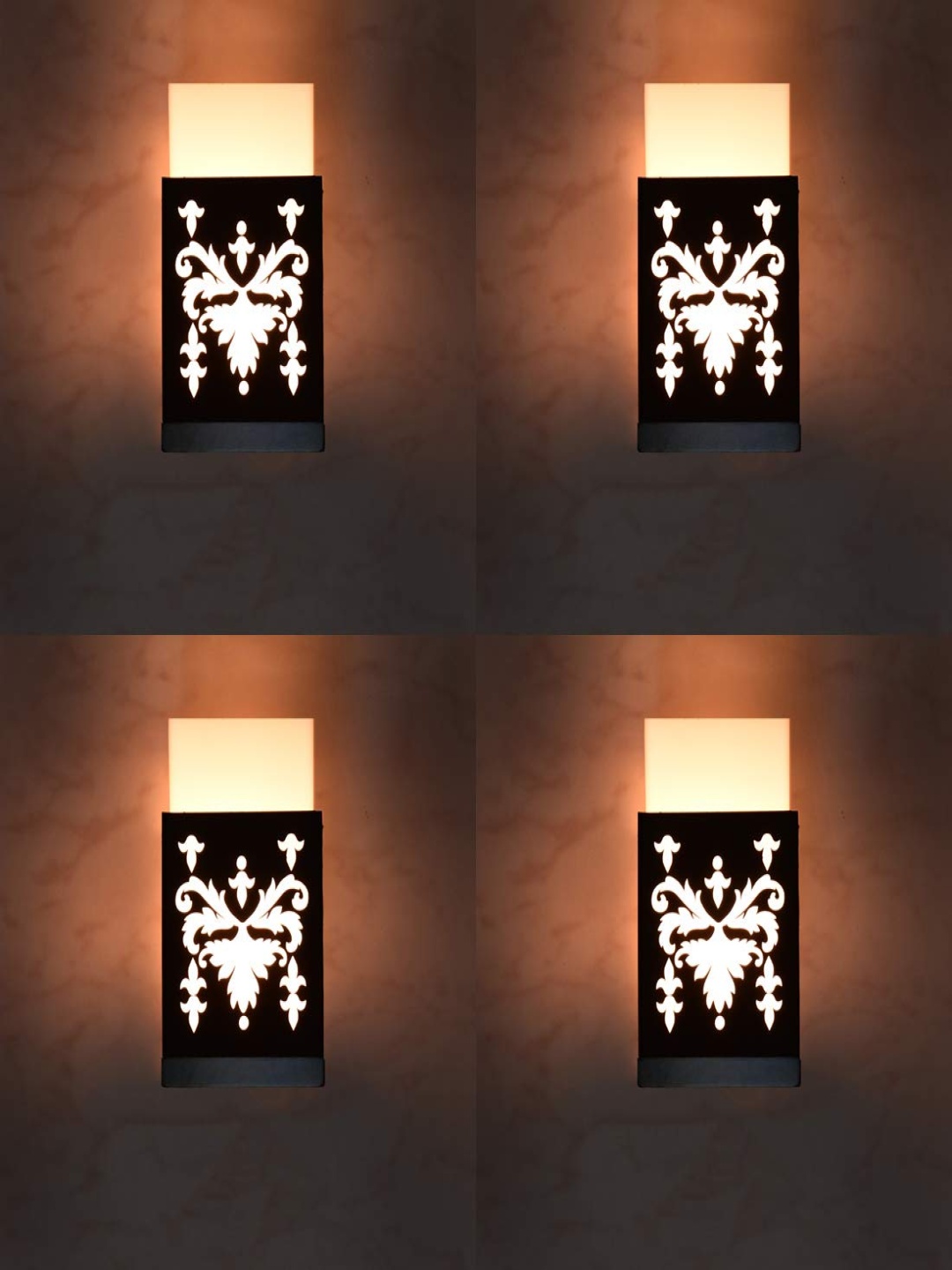 

Gojeeva Black and White 4 Pieces Wooden Textured Square Shaped Wall Lamps