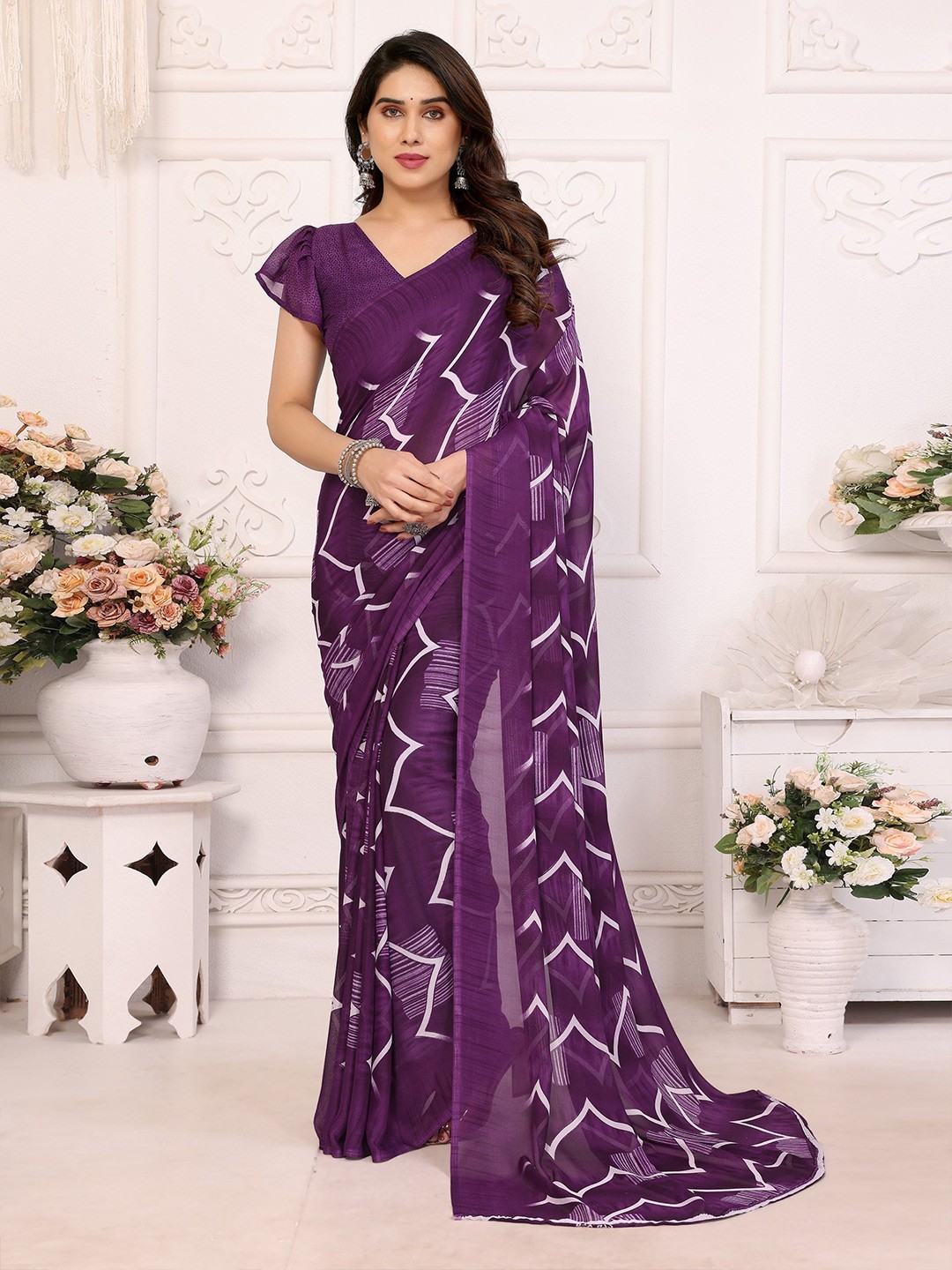 

Moda Rapido Poly Georgette Saree, Purple