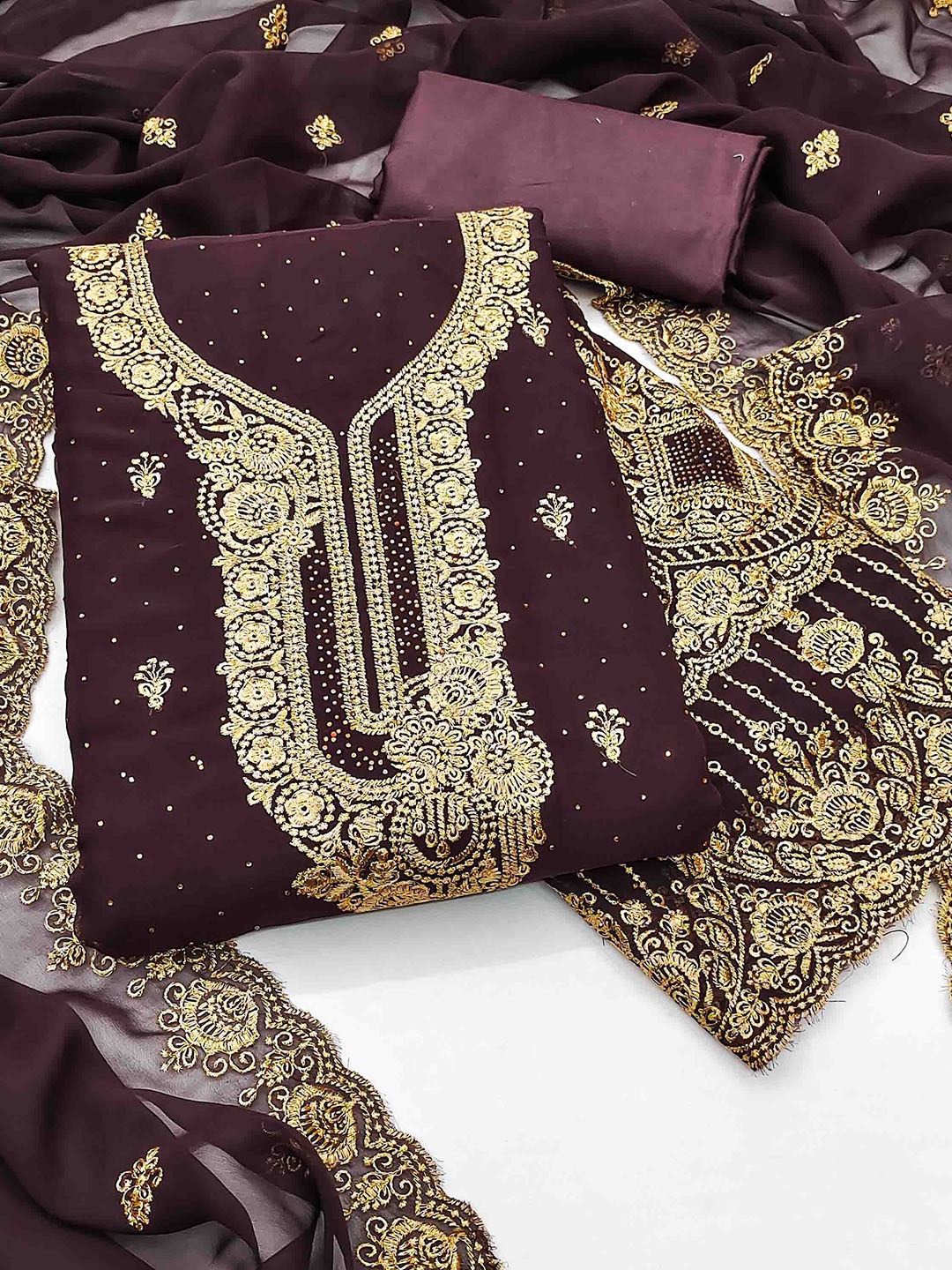 

Blissta Embellished Unstitched Dress Material, Purple