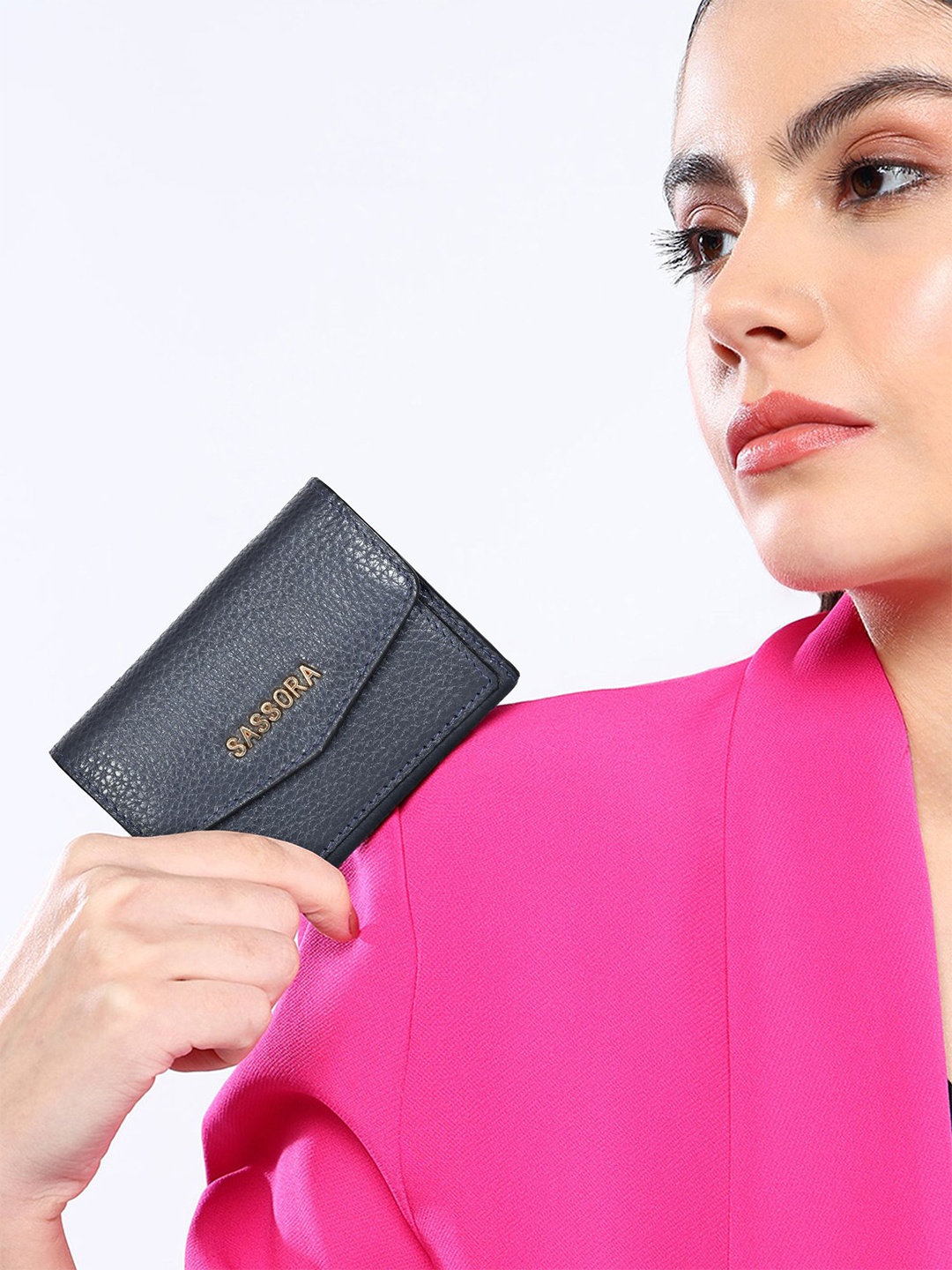 

Sassora Women Leather Card Holder, Navy blue