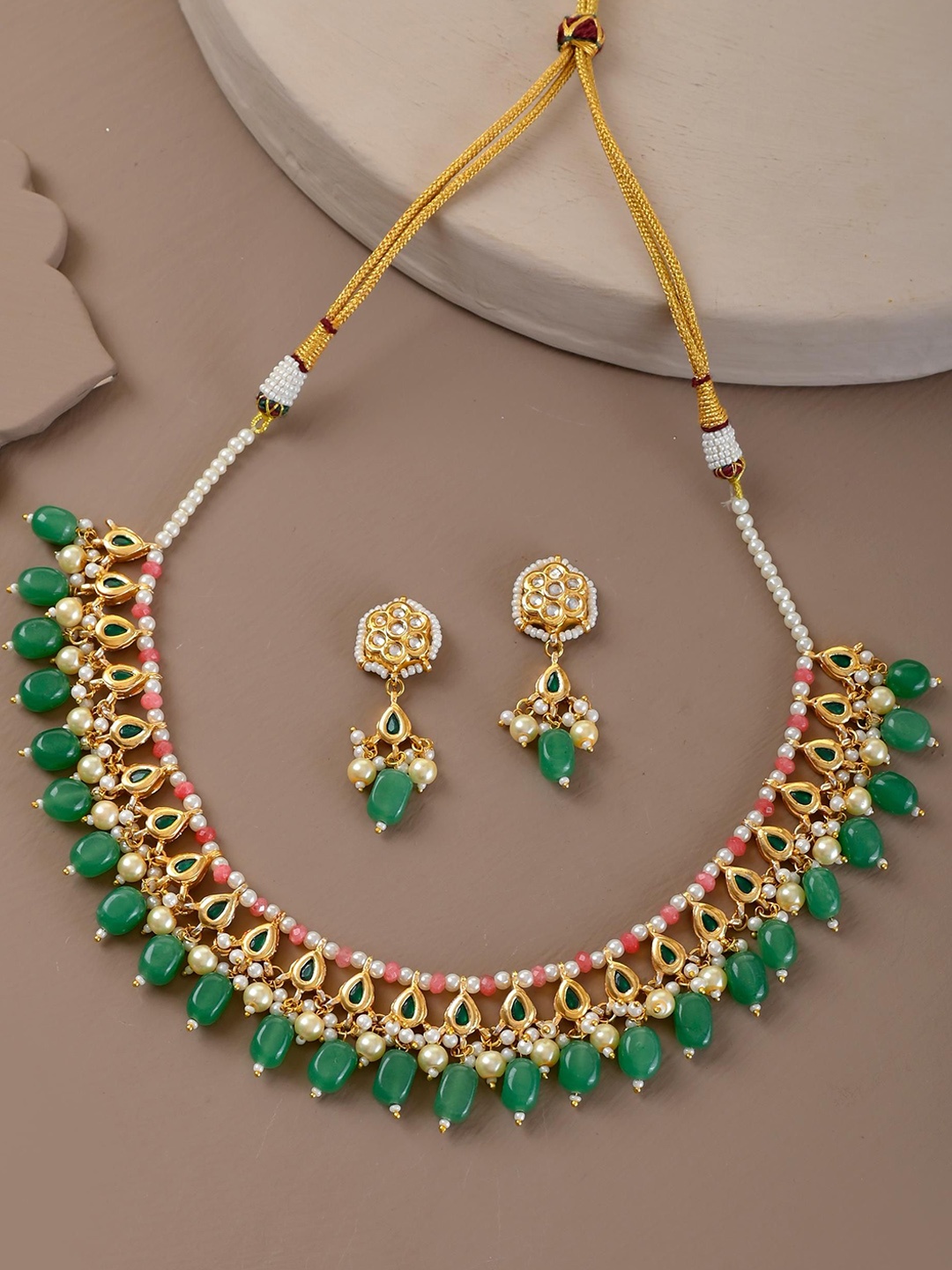 

STYYO Gold-Plated Kundan-Studded And Artificial Beaded Jewellery Set