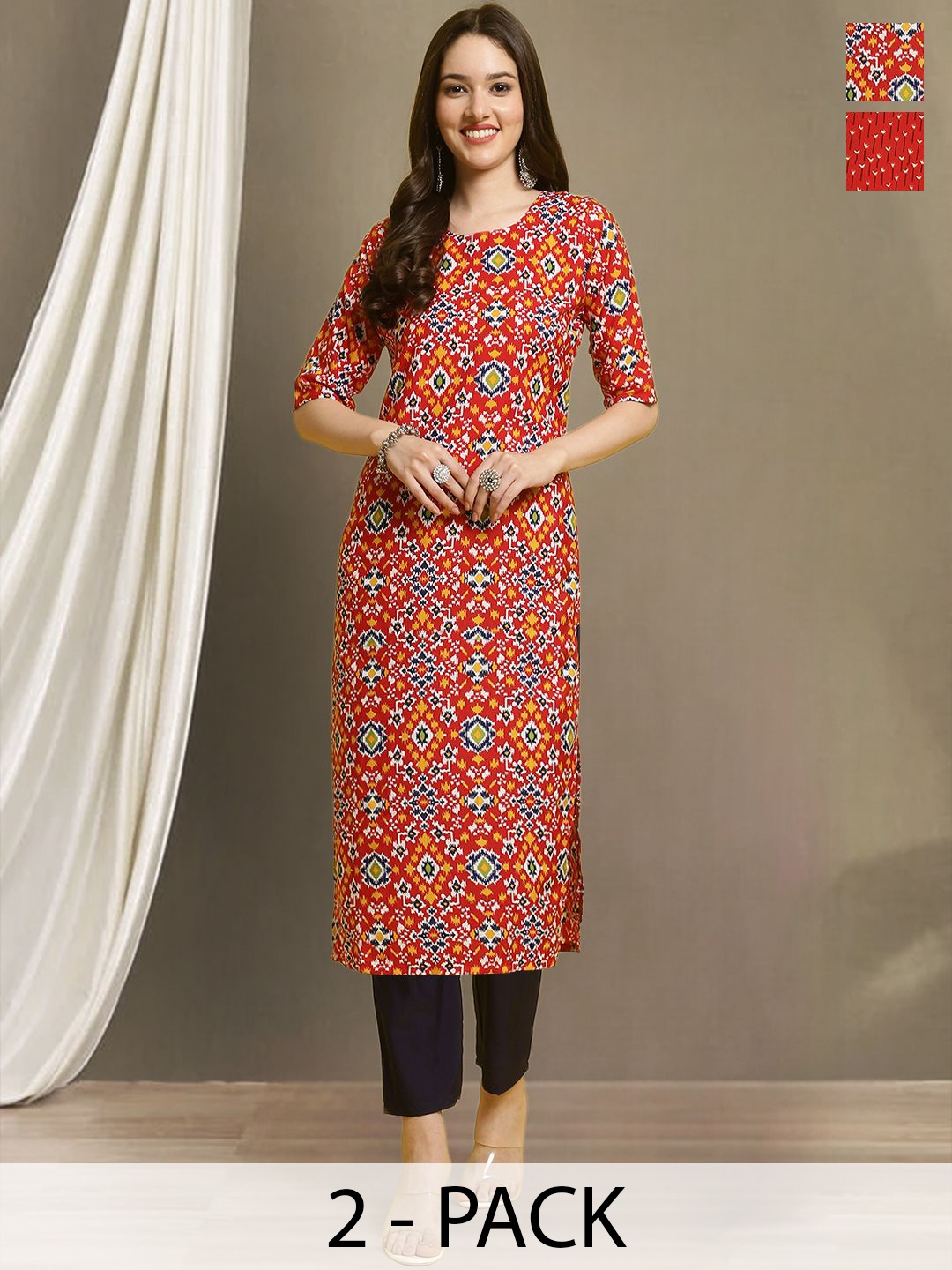 

Moda Rapido Women Ethnic Motifs Printed Regular Kurta with Trousers, Red