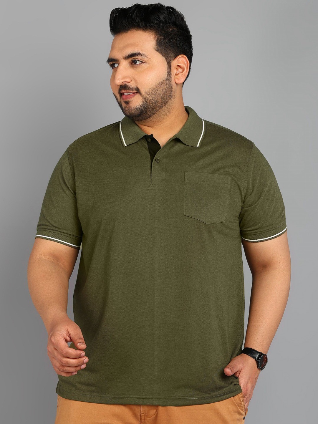 

XFOX Men Polo Collar T-shirt, Olive