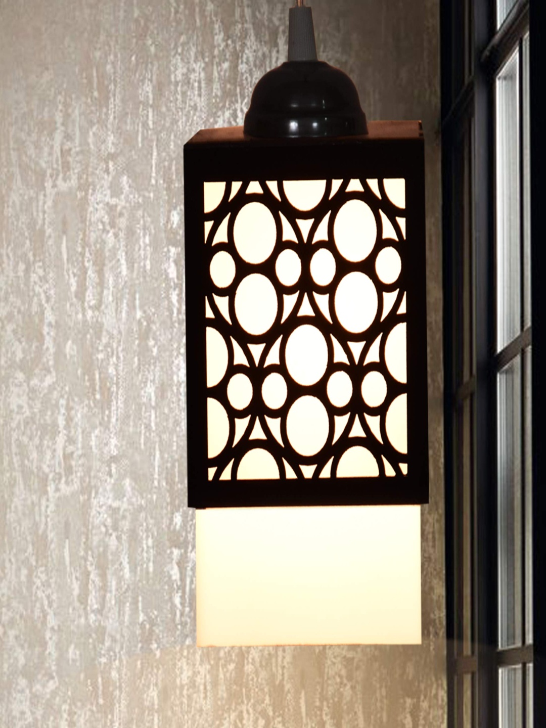 

Gojeeva Black & White Textured Wooden Square Shaped Contemporary Ceiling Lamp