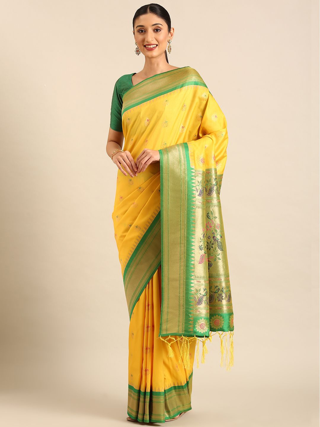 

DIVASTRI Woven Design Zari Silk Blend Paithani Saree, Yellow