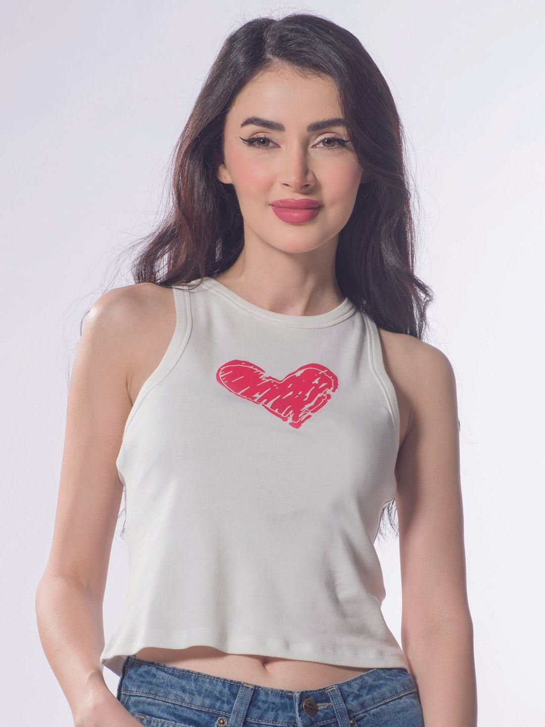 

Virgio Heart Printed Tank Top, White