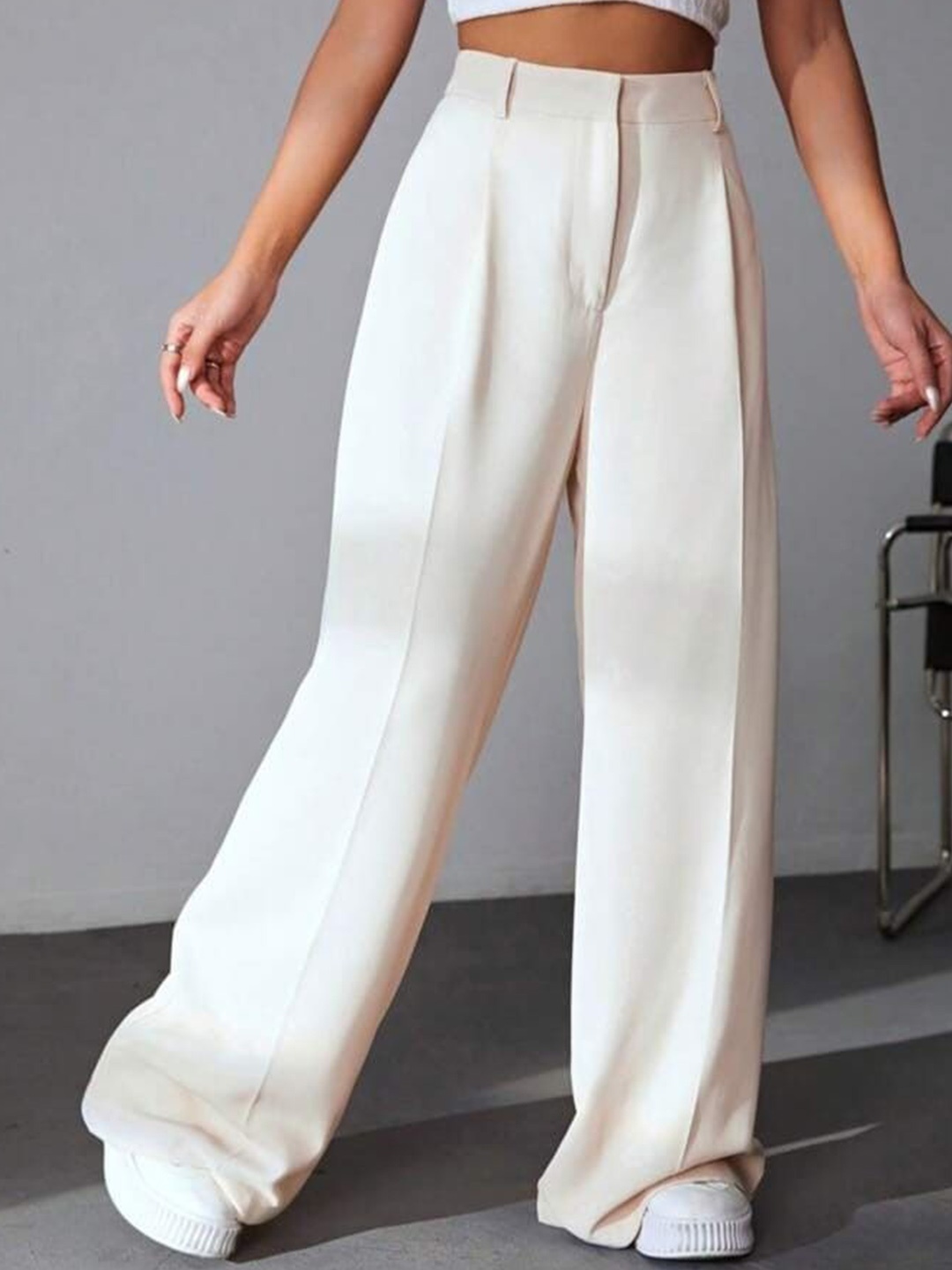 

BROADSTAR Women Smart High-Rise Easy Wash Pleated Korean Pants, Off white
