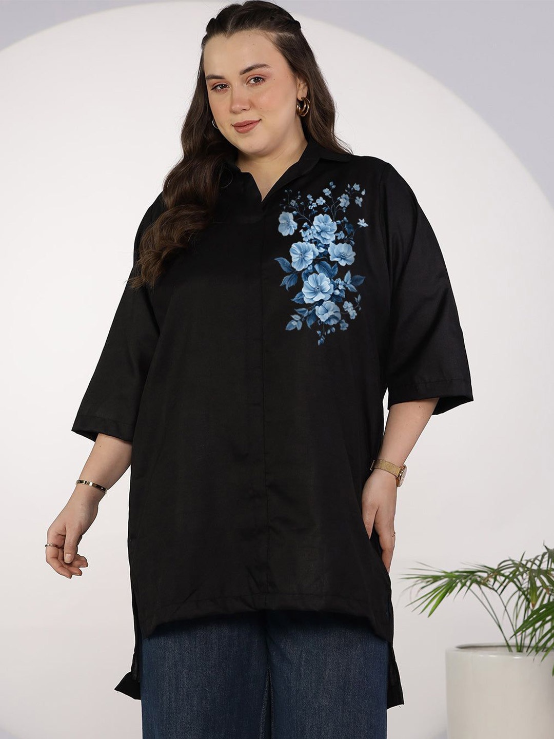 

LetsDressUp Women Plus Size Black Cotton Slub Top Enchanted Bliss
