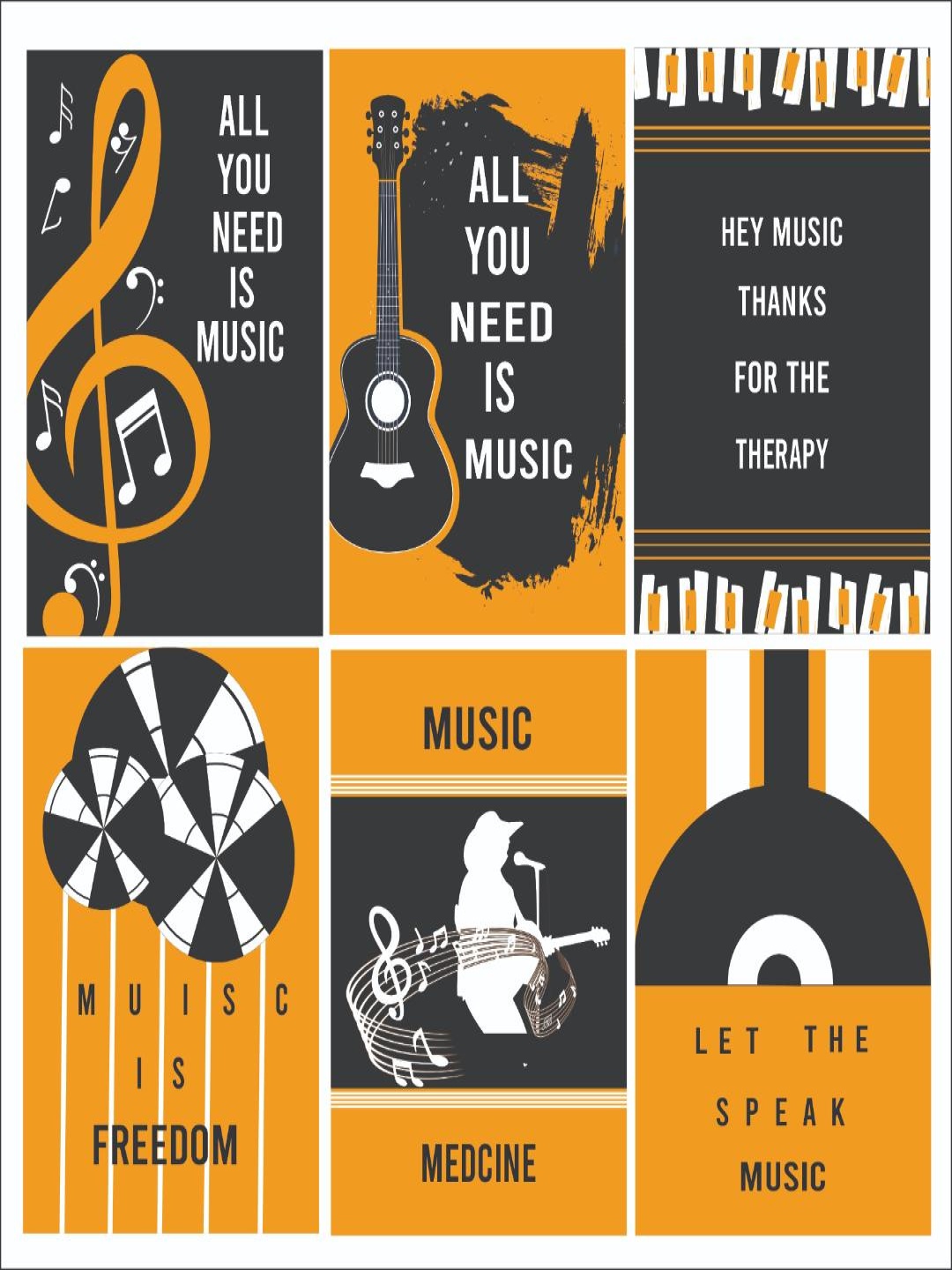 

CVANU Black & Orange 6 Pieces Printed Paper Wall Poster