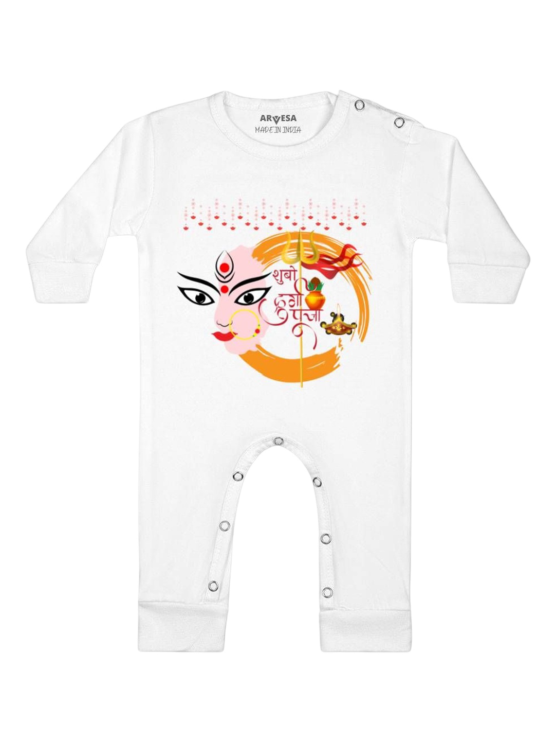 

Arvesa First Navratri Printed Baby Romper, White