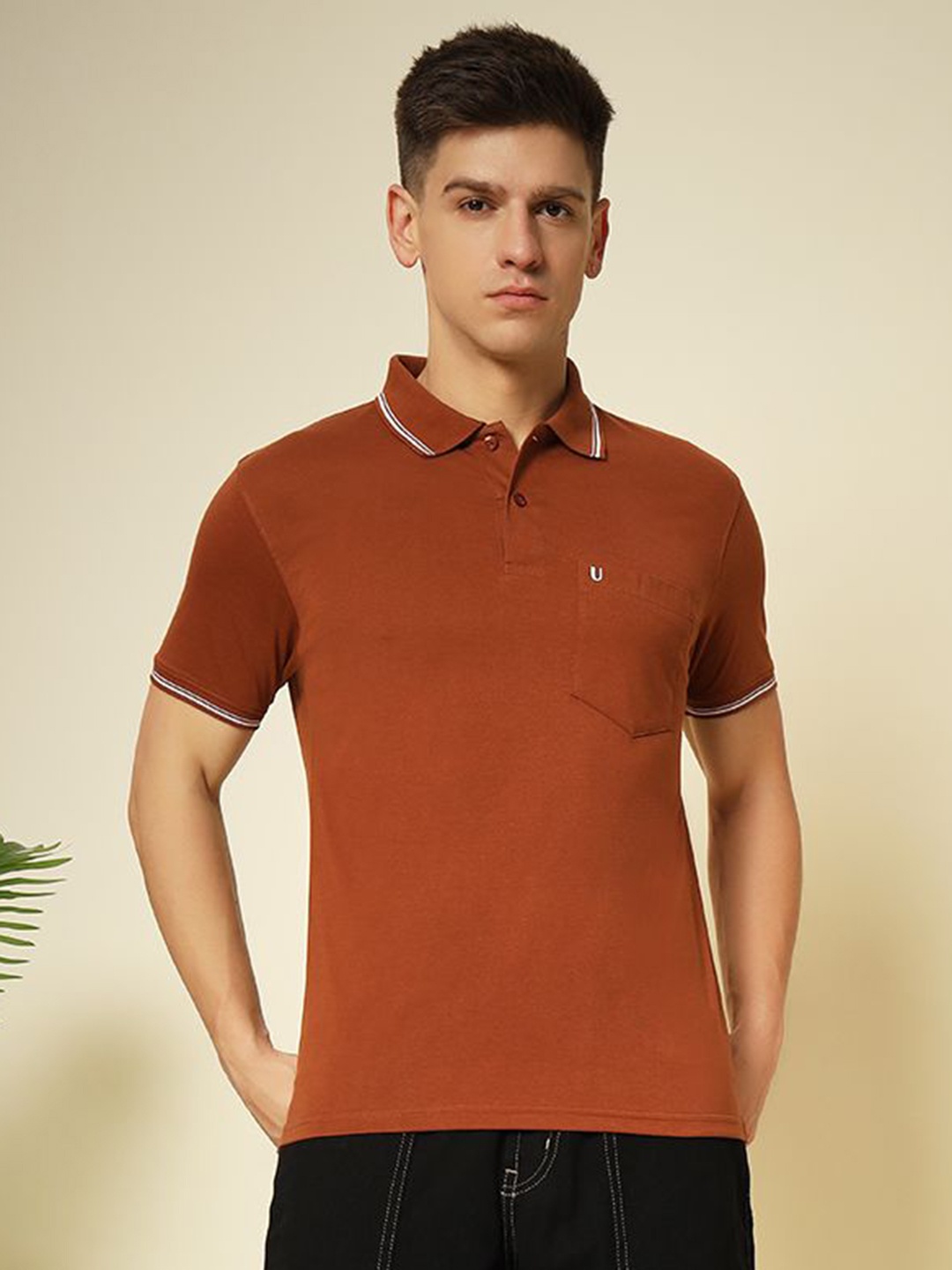 

UNIBERRY Men Polo Collar T-shirt, Brown