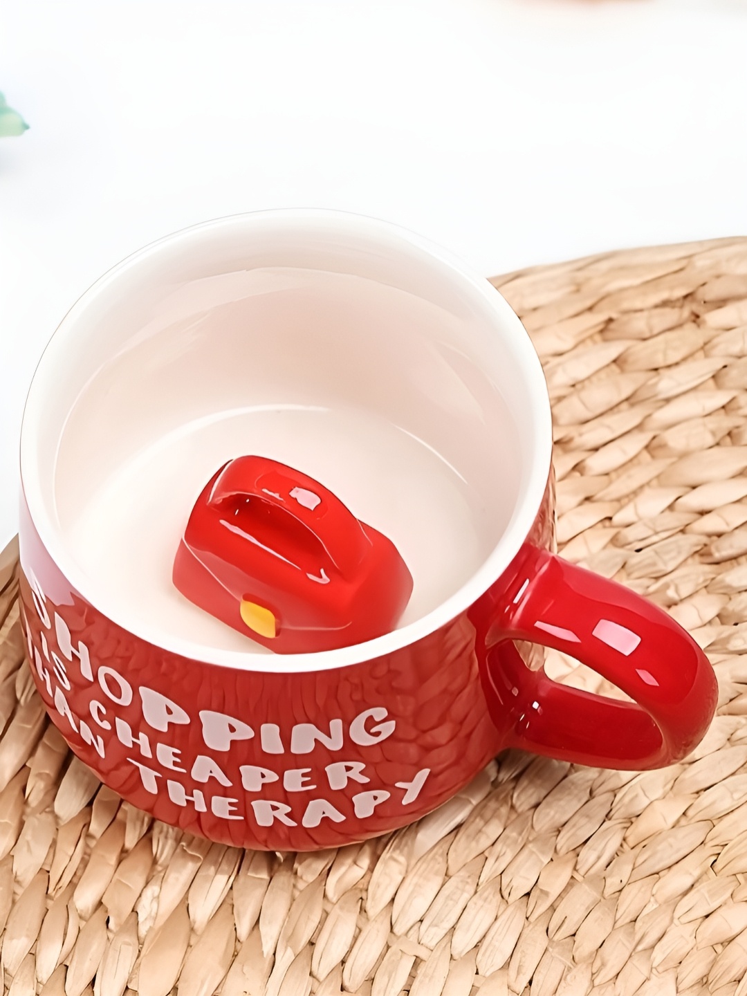 

BonZeaL Red and White Typography Printed Ceramic Glossy Mugs 350 ml