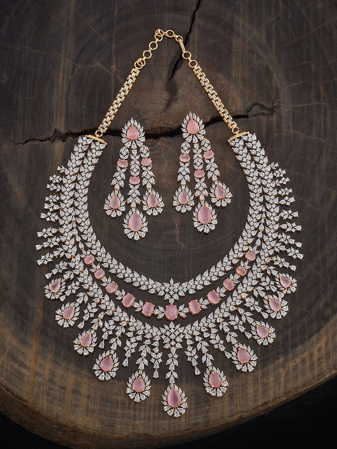 

Kushal's Fashion Jewellery Pink Rhodium Gold-Plated Party Zircon Jewellery Set