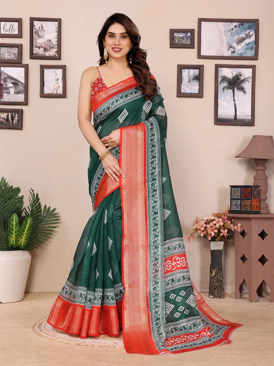 

Moda Rapido Zari Saree, Green