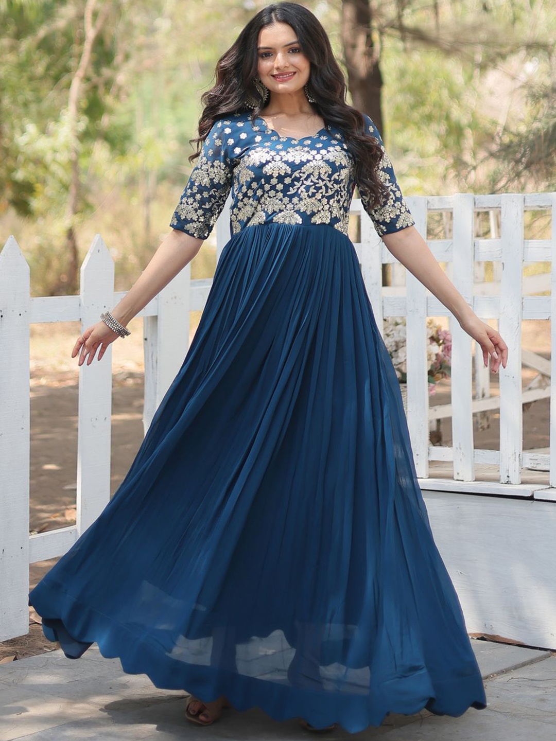 

KALINI Embroidered A-Line Maxi Dress, Turquoise blue