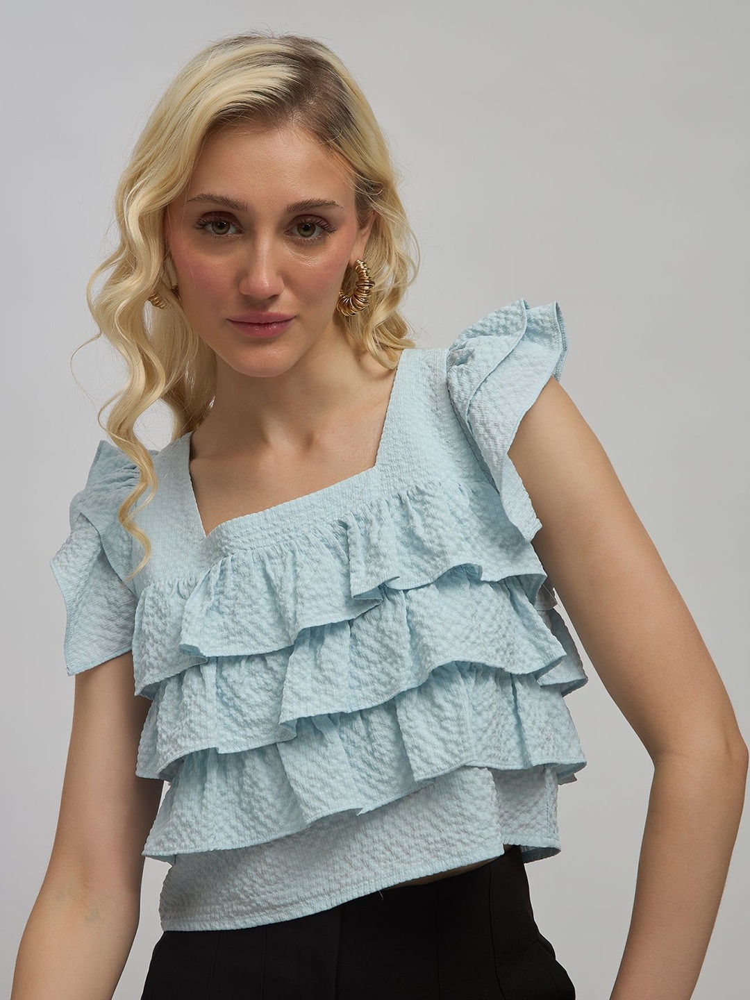 

Virgio Women Arabella Blue Square Neck Layer Top