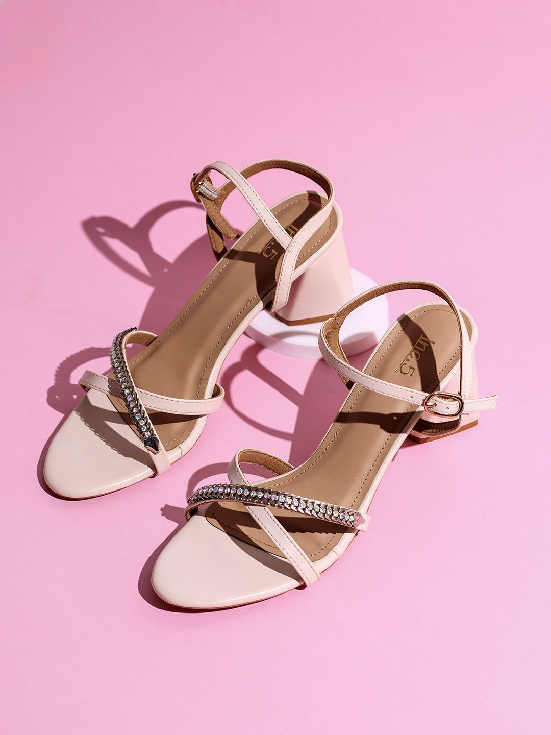 

Inc 5 Striped Party Block Sandals, Cream
