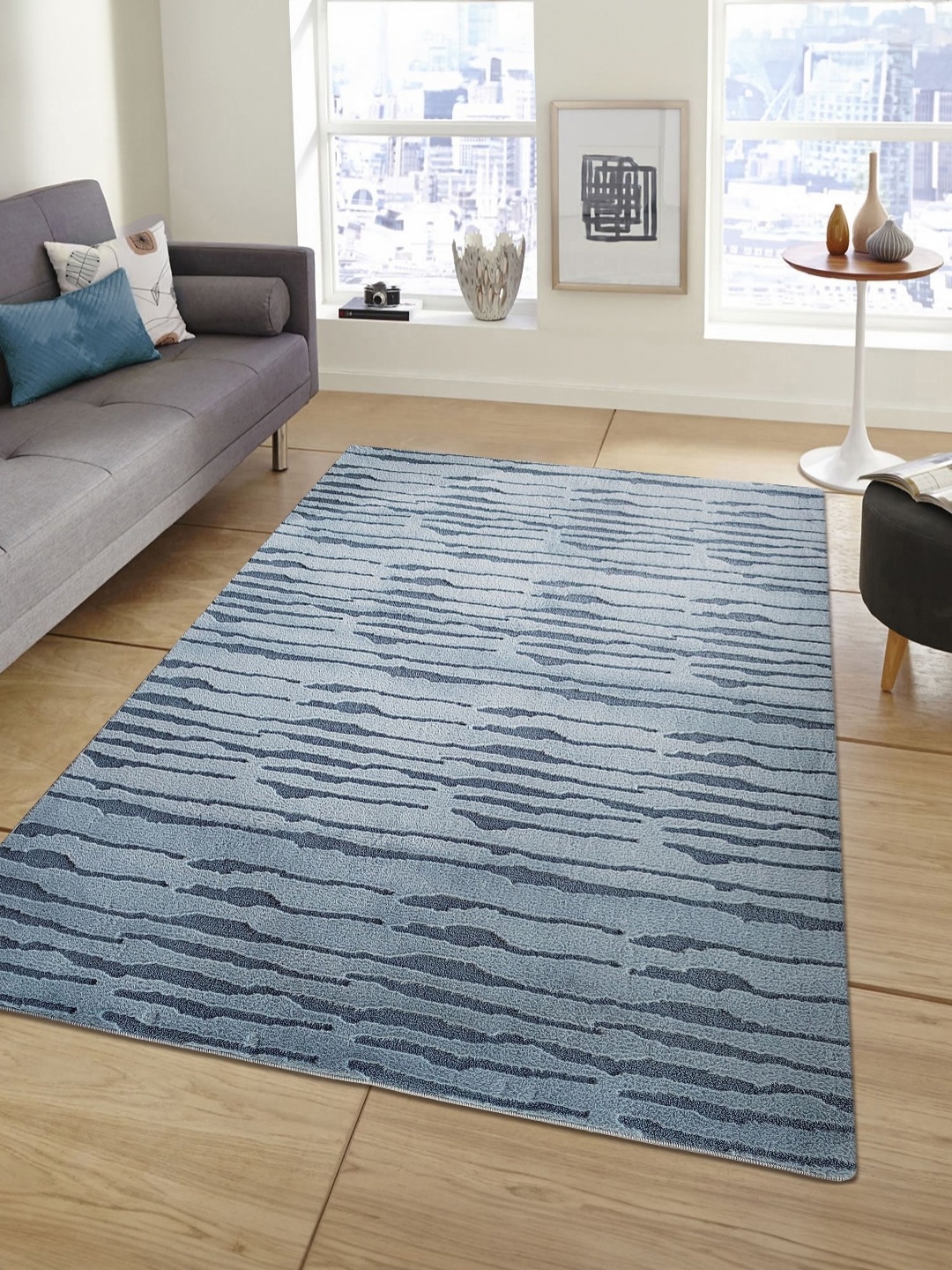 

OBSESSIONS Blue Solid Anti-Skid Polyester Carpet