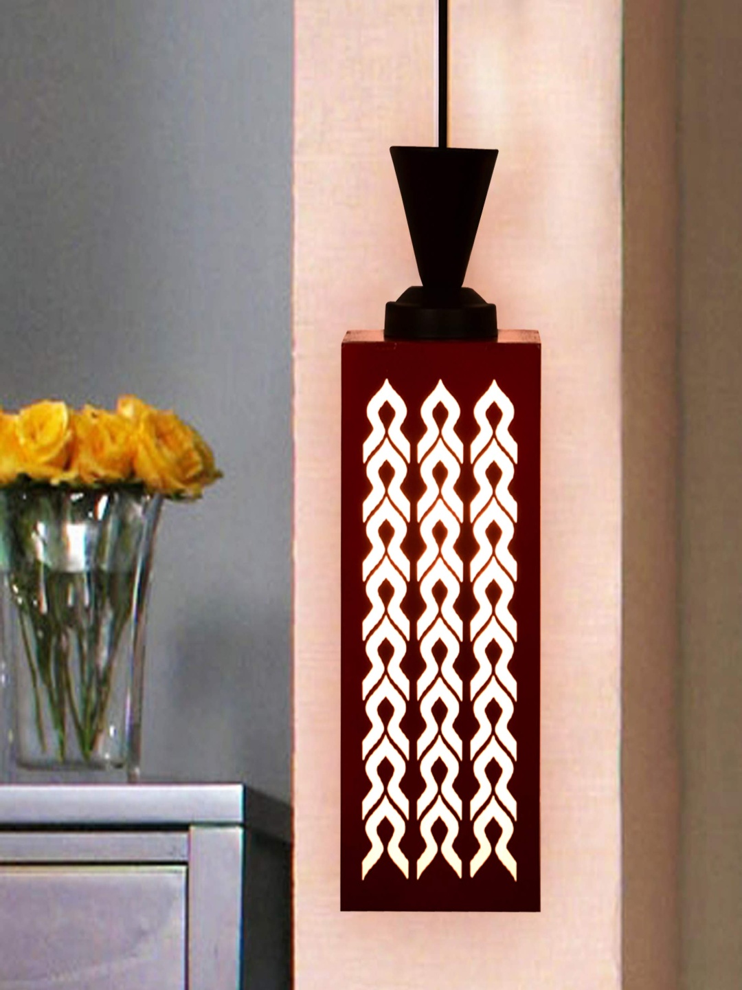 

Gojeeva Red & White Textured Wood Square Shaped Wall Lamp