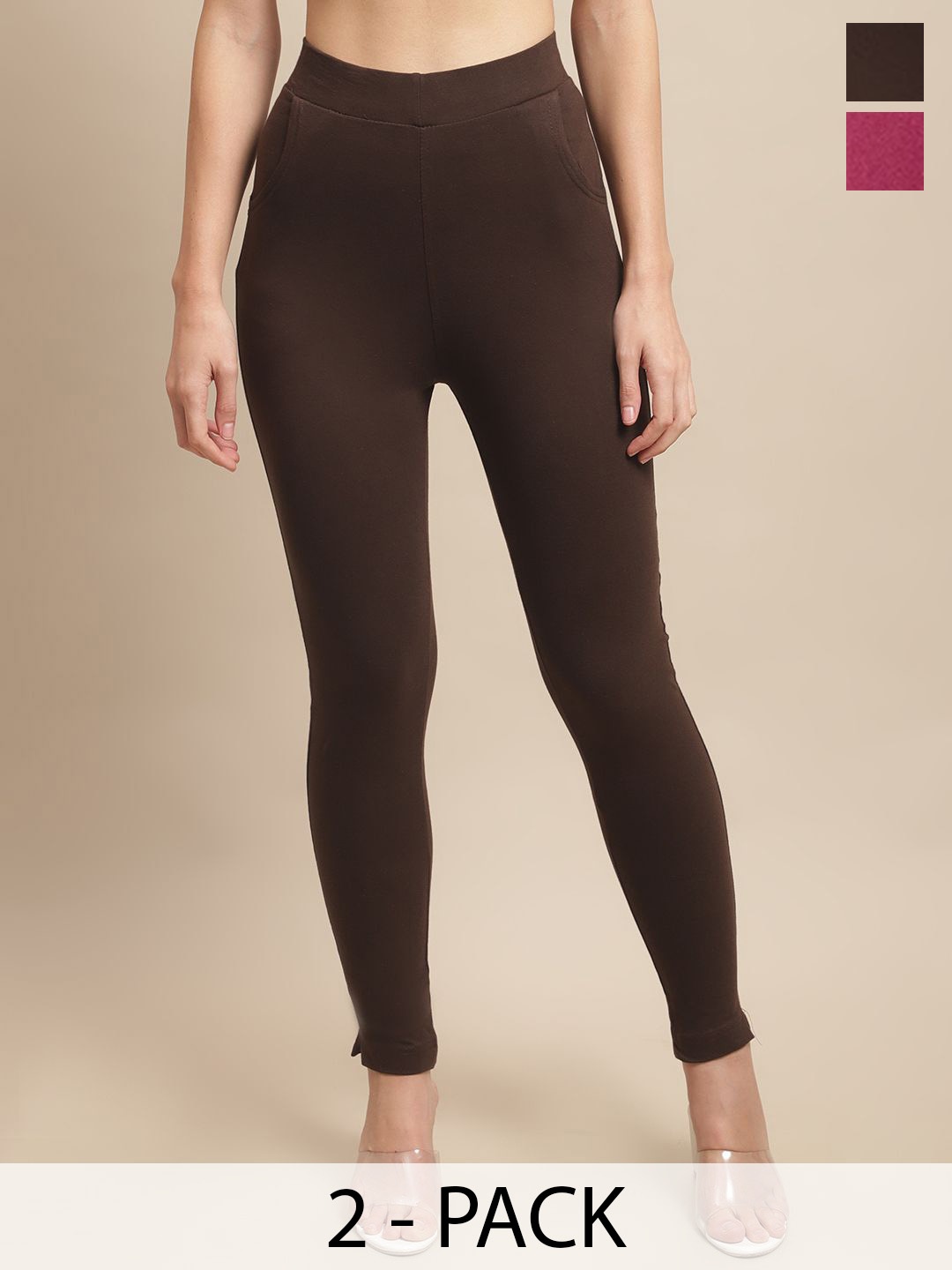 

Valles365 by S.C. Pack Of 2 Cotton Ankle Length Leggings, Brown