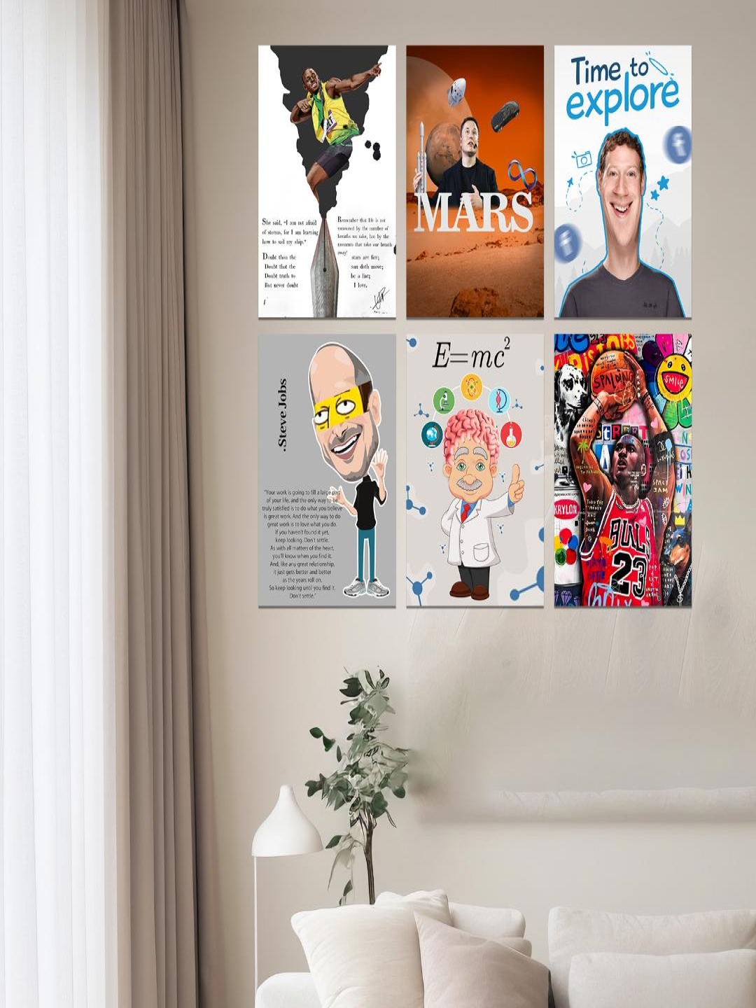 

CVANU White & Grey 6 Pieces Abstract Printed Poster Stickers