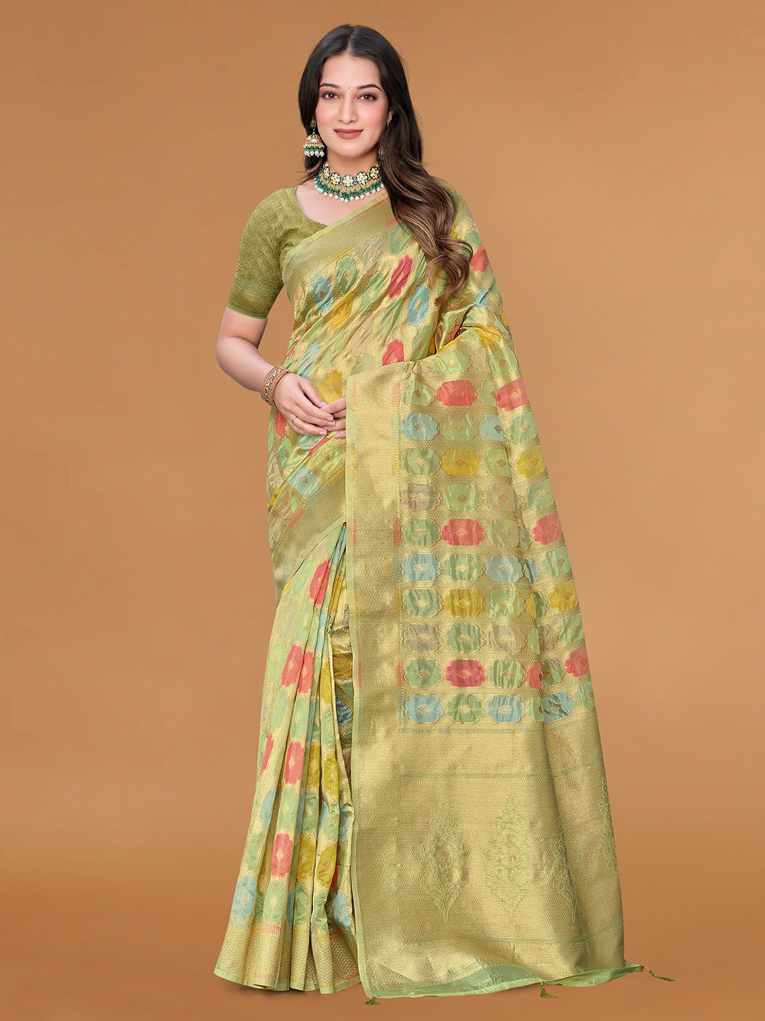 

Meena Bazaar Woven Design Zari Saree, Green