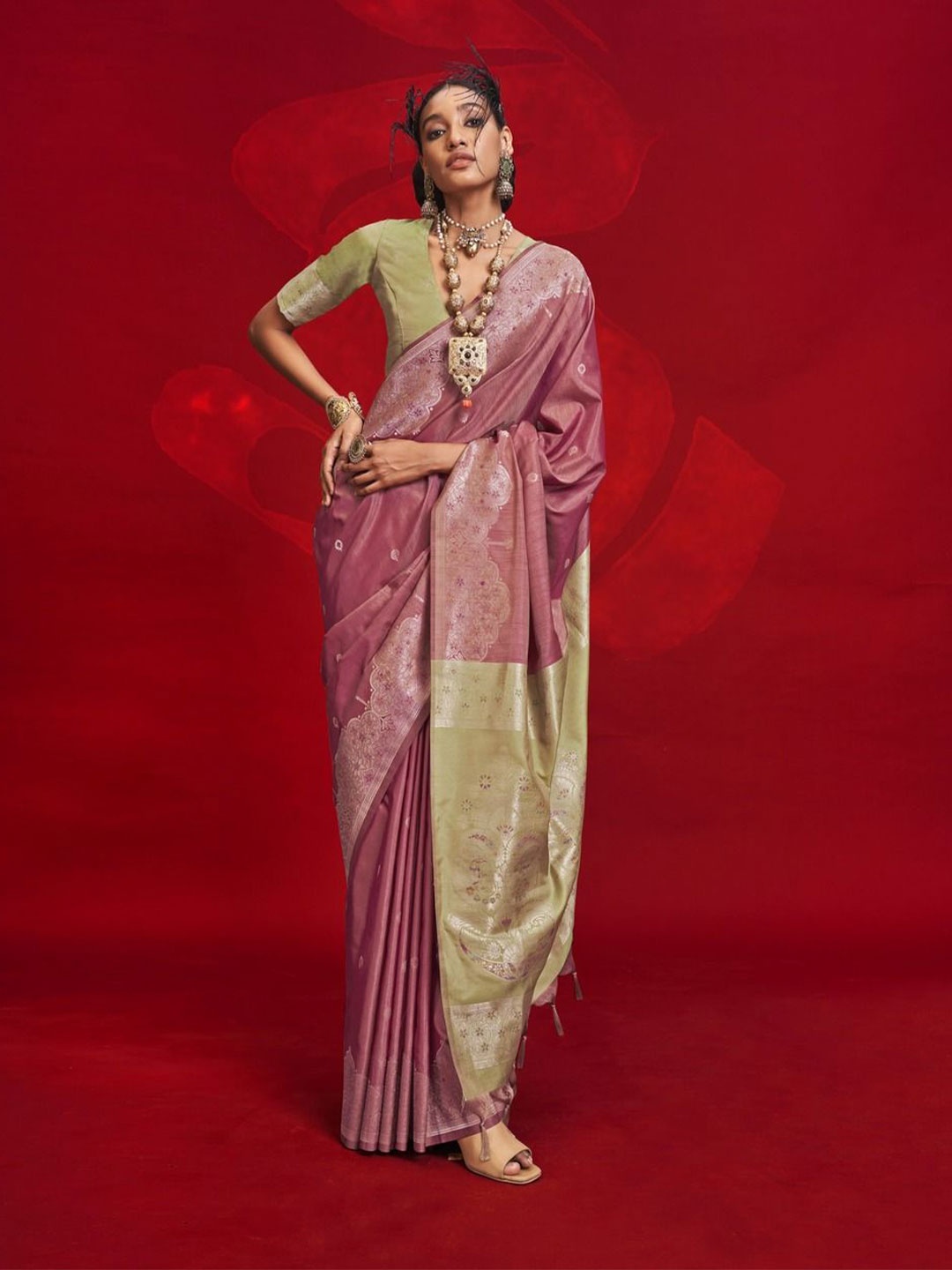 

Anouk Zari Silk Blend Banarasi Saree, Pink