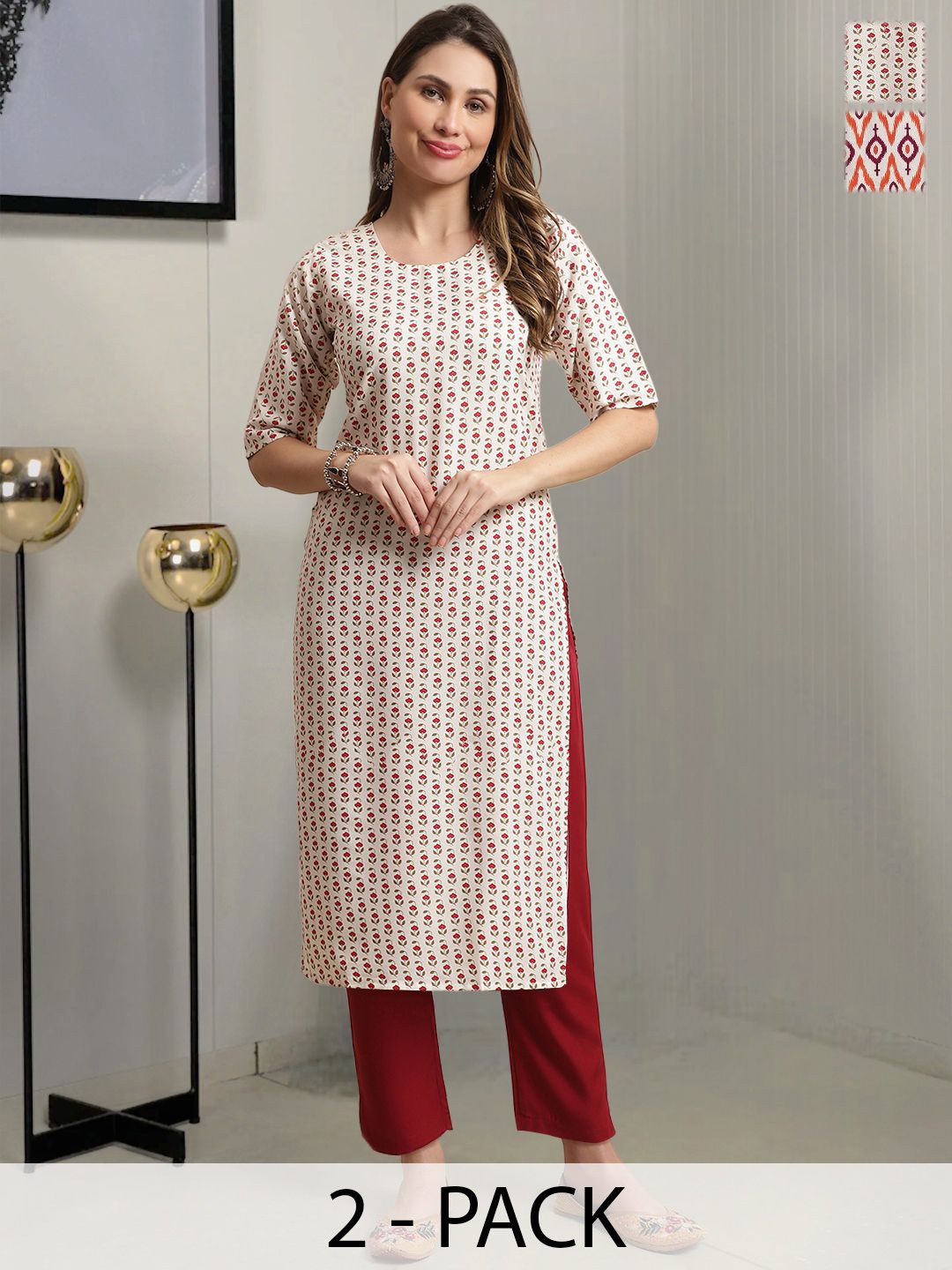 

Moda Rapido Women Printed Regular Kurta with Trousers, Red