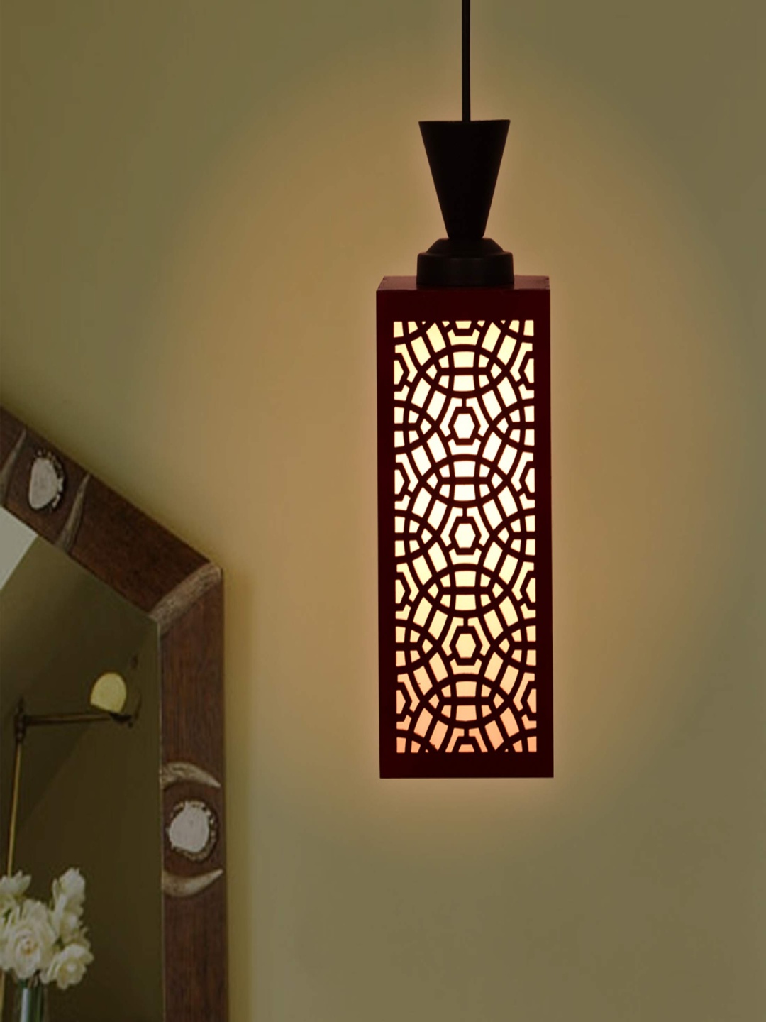 

Gojeeva Red & White Textured Wooden Square Shaped Contemporary Ceiling Lamp