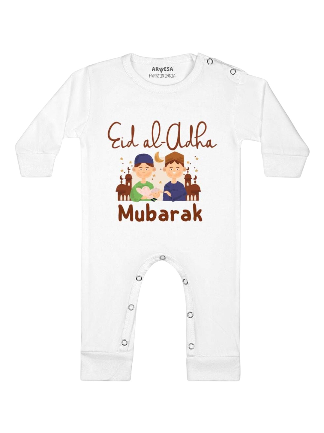 

Arvesa Eid Al Adha Mubarak Printed Baby Romper, White