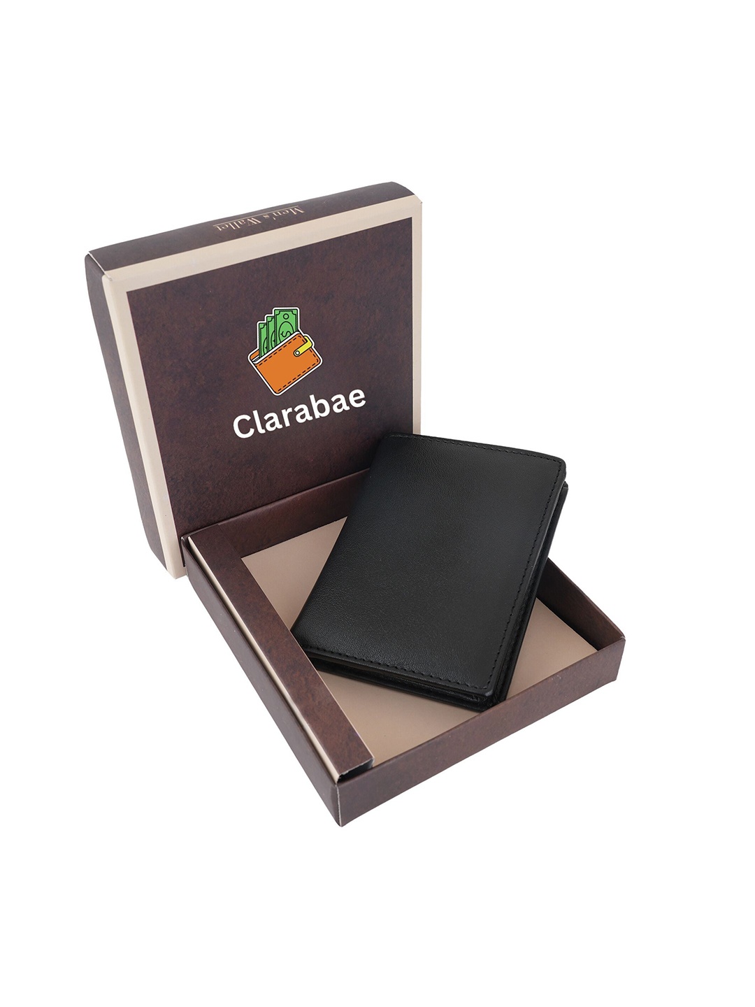 

CLARABAE Men PU Two Fold Wallet, Black