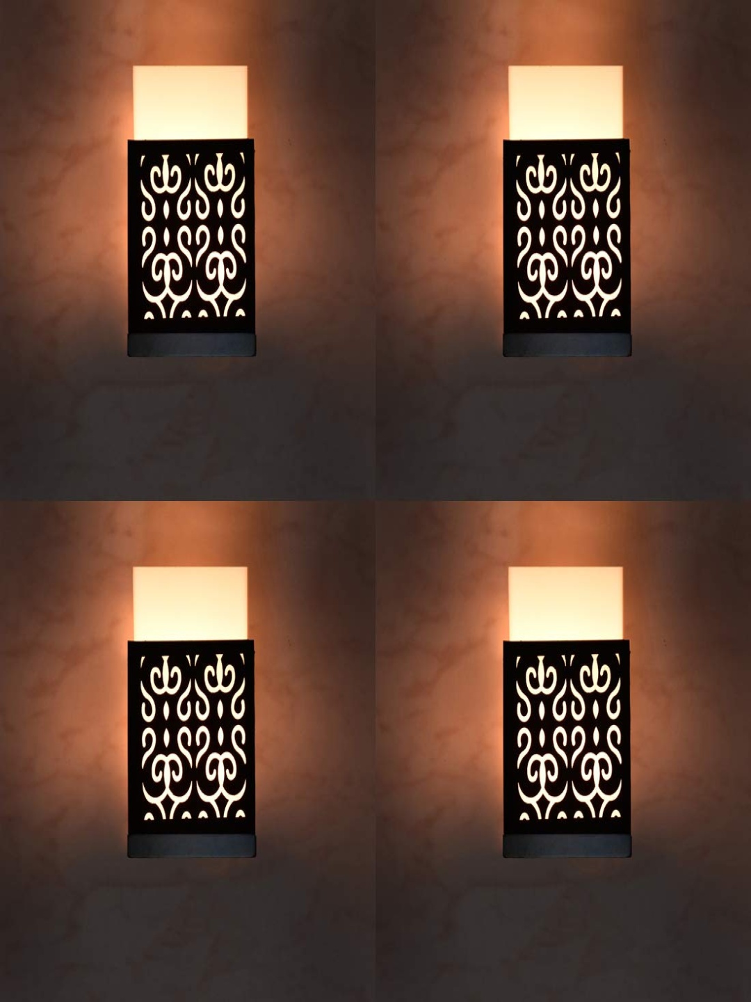 

Gojeeva Black & White 4 Pieces Textured Contemporary Wooden Rectangle Shaped Wall Lamp