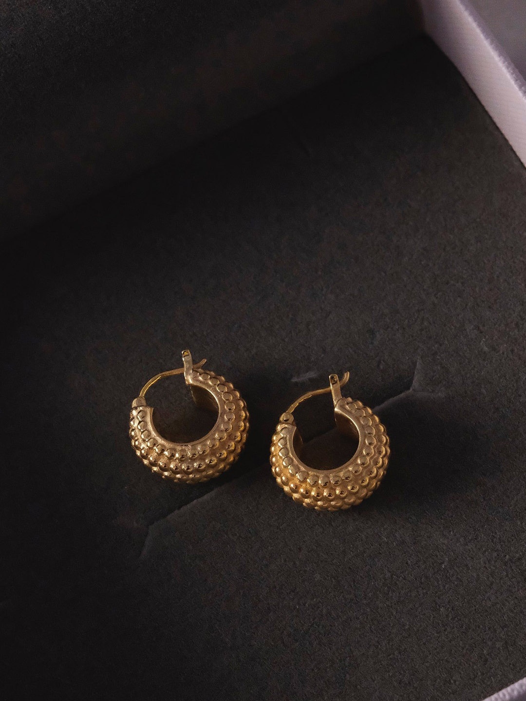 

Anushka Jain Jewellery 92.5 Sterling Silver Gold-Plated Circular Lined Dotted Hoop Earring