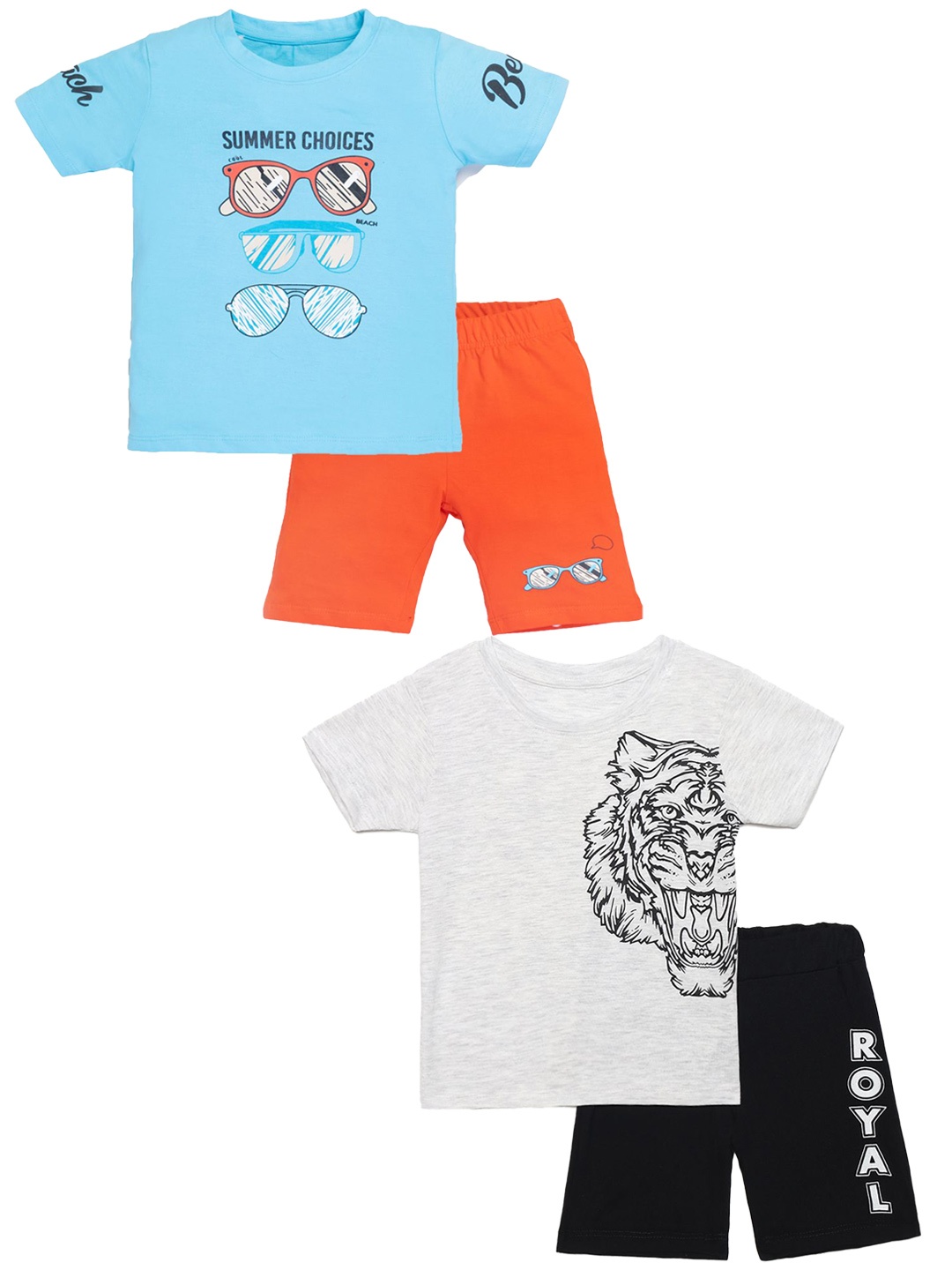 

YK Boys Pack Of 2 Printed Pure Cotton T-shirt With Shorts, Blue