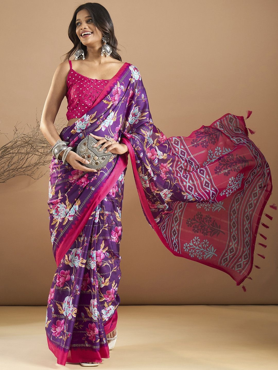 

Anouk Rustic Floral Gotta Patti Poly Georgette Saree, Purple