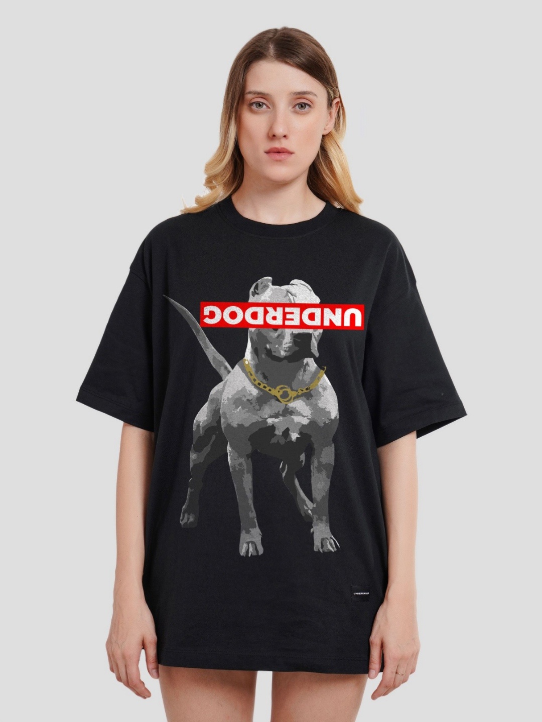 

Underrated Club Women Bio Finish Graphic Printed Round Neck Cotton Oversized T-shirt, Black