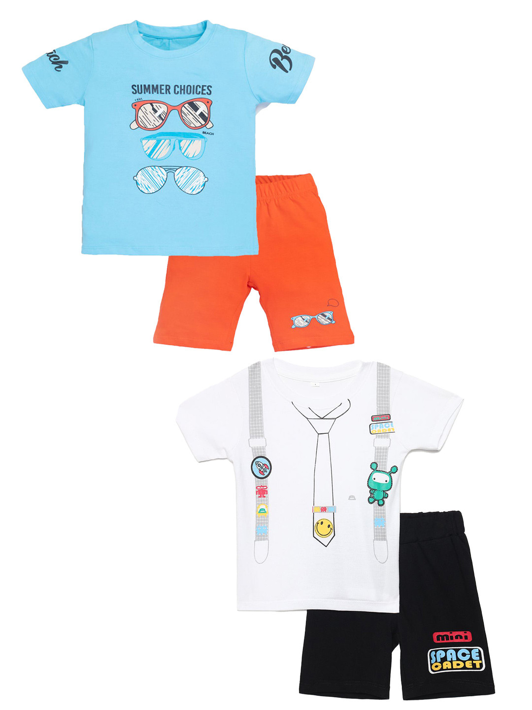 

YK Boys Pack Of 2 Printed Pure Cotton T-shirt With Shorts, White