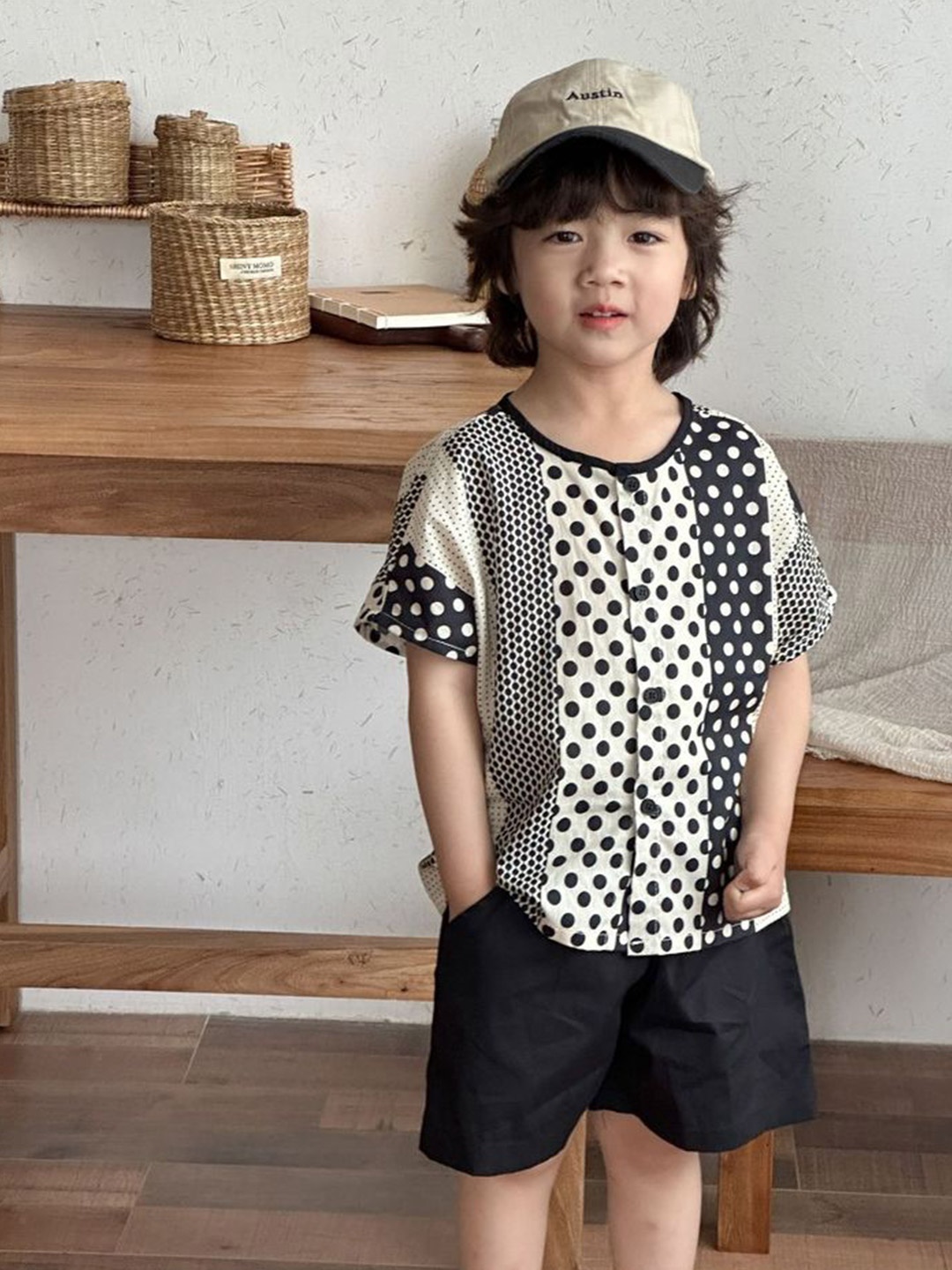 

LULU & SKY Boys Polka Printed Pure Cotton T-shirt with Shorts, Black