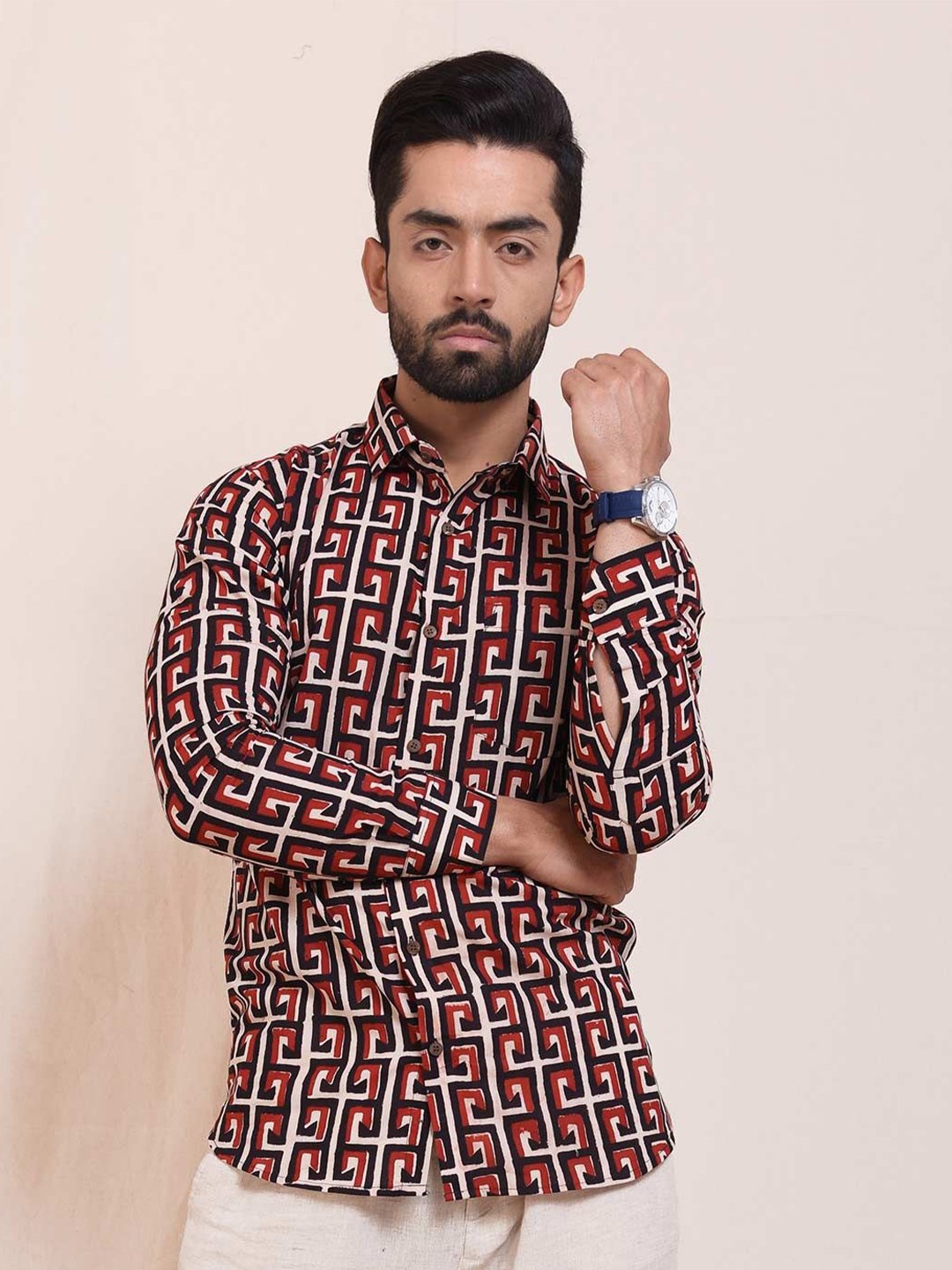 

Tistabene Men Slim Fit Opaque Printed Casual Shirt, Black