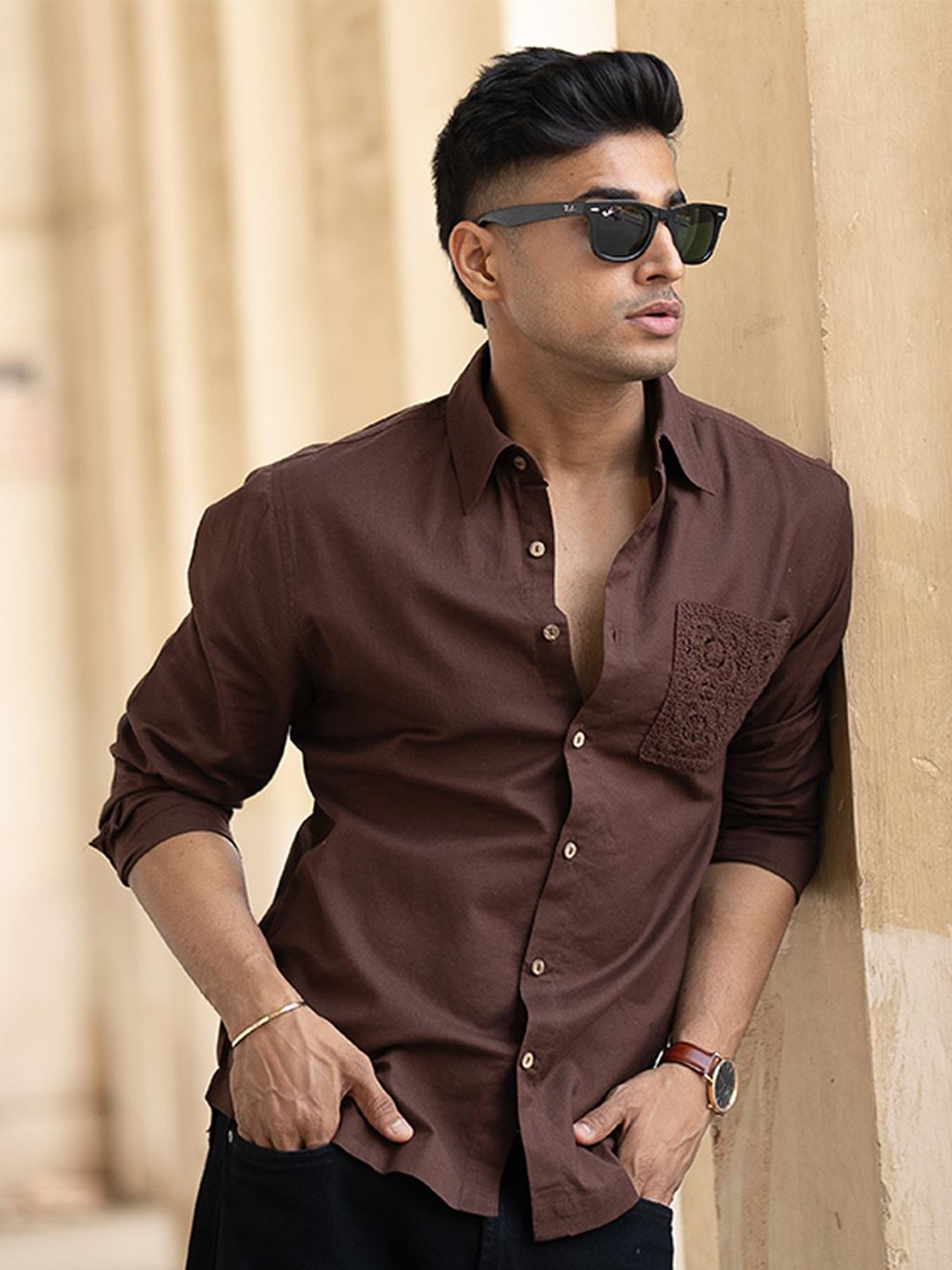 

Powerlook Men Opaque Casual Shirt, Brown