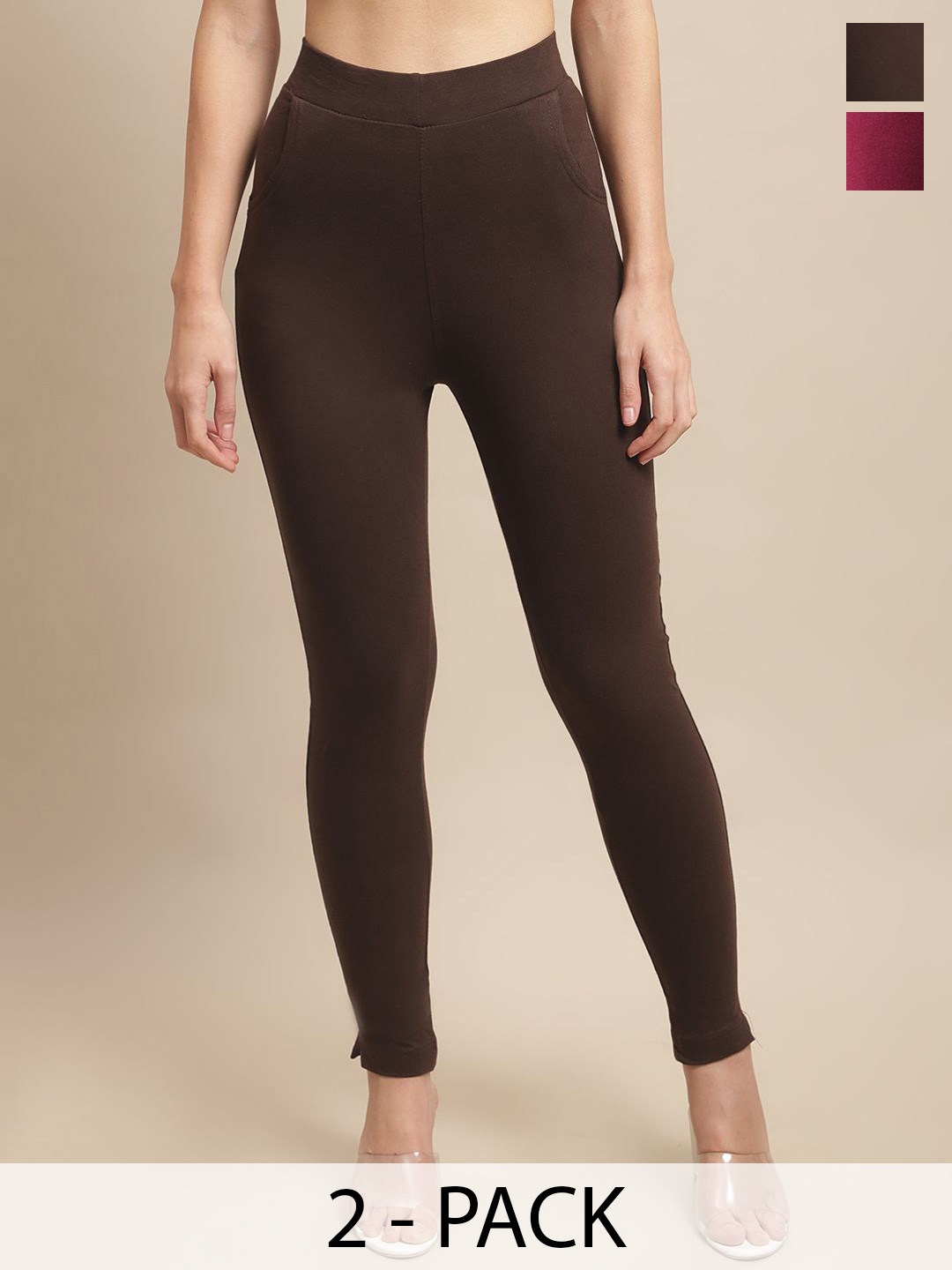 

Valles365 by S.C. Pack Of 2 Cotton Ankle Length Leggings, Brown
