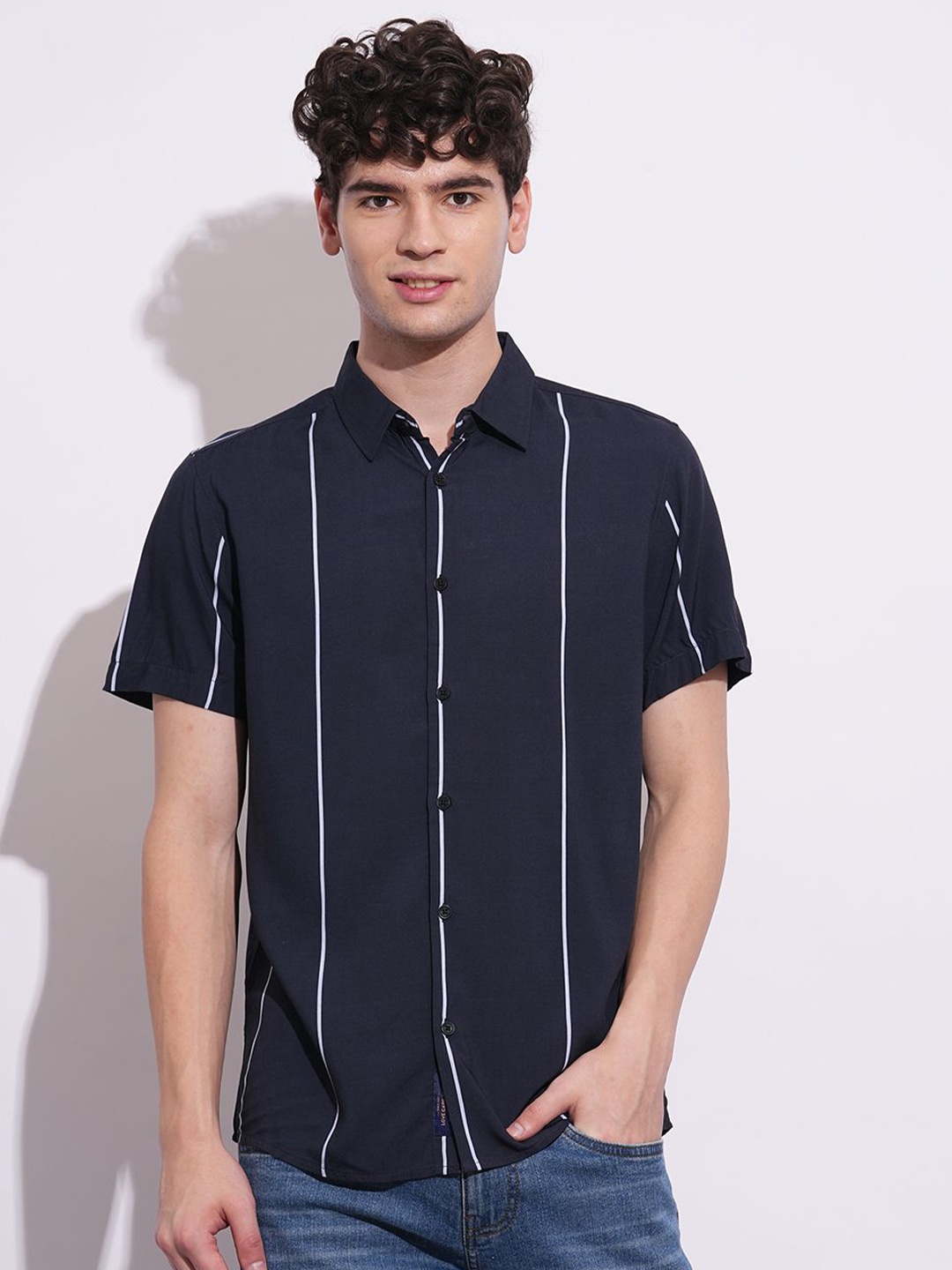 

Being Human Men Classic Opaque Striped Casual Shirt, Black