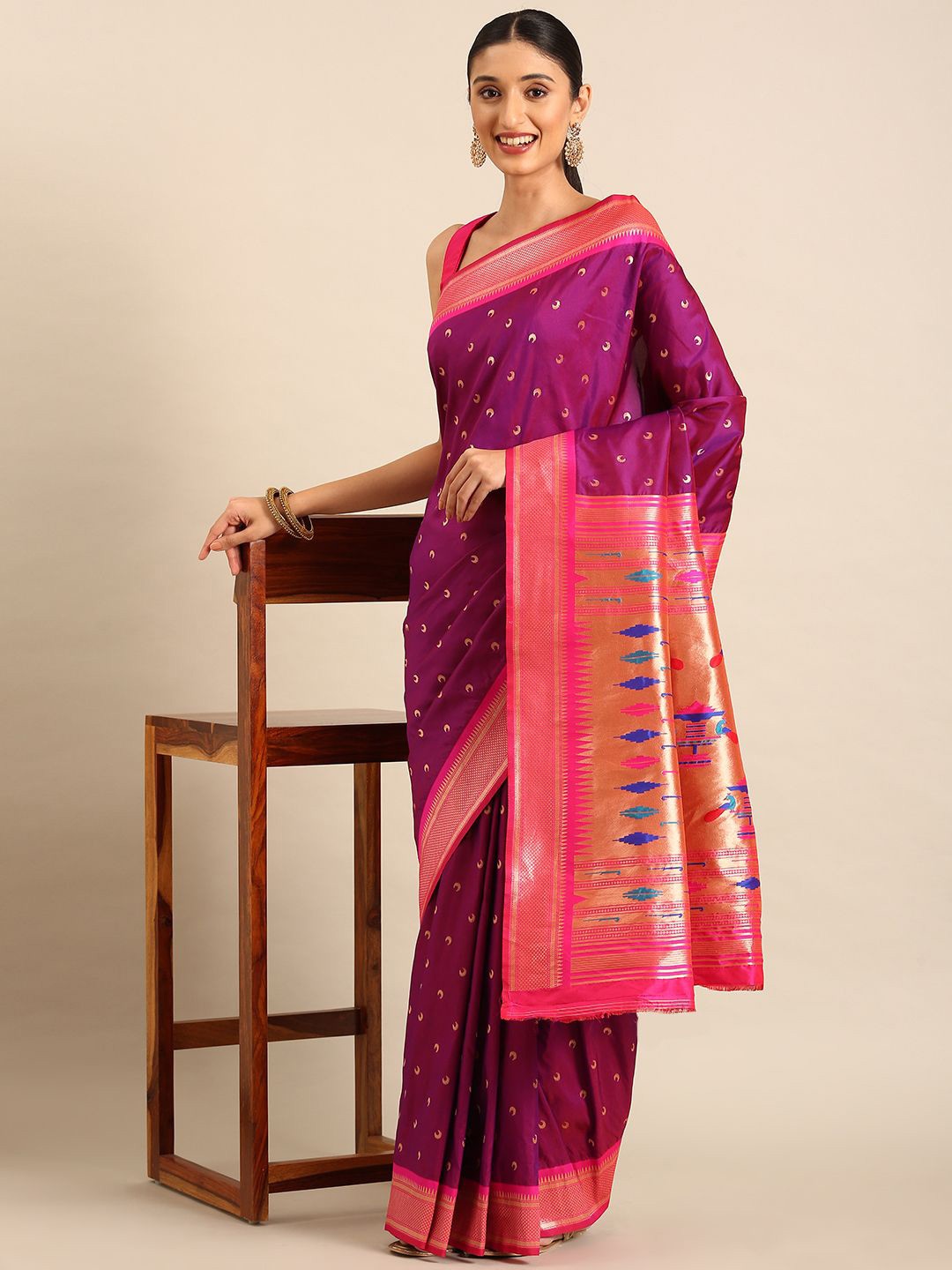 

DIVASTRI Woven Design Zari Silk Blend Paithani Saree, Purple