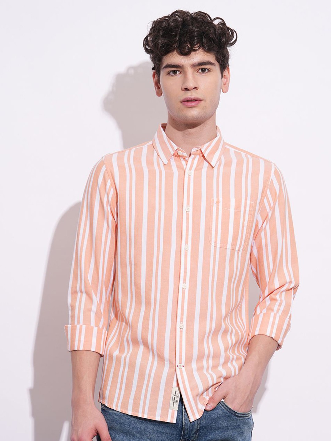 

Being Human Men Classic Slim Fit Opaque Striped Casual Shirt, Orange