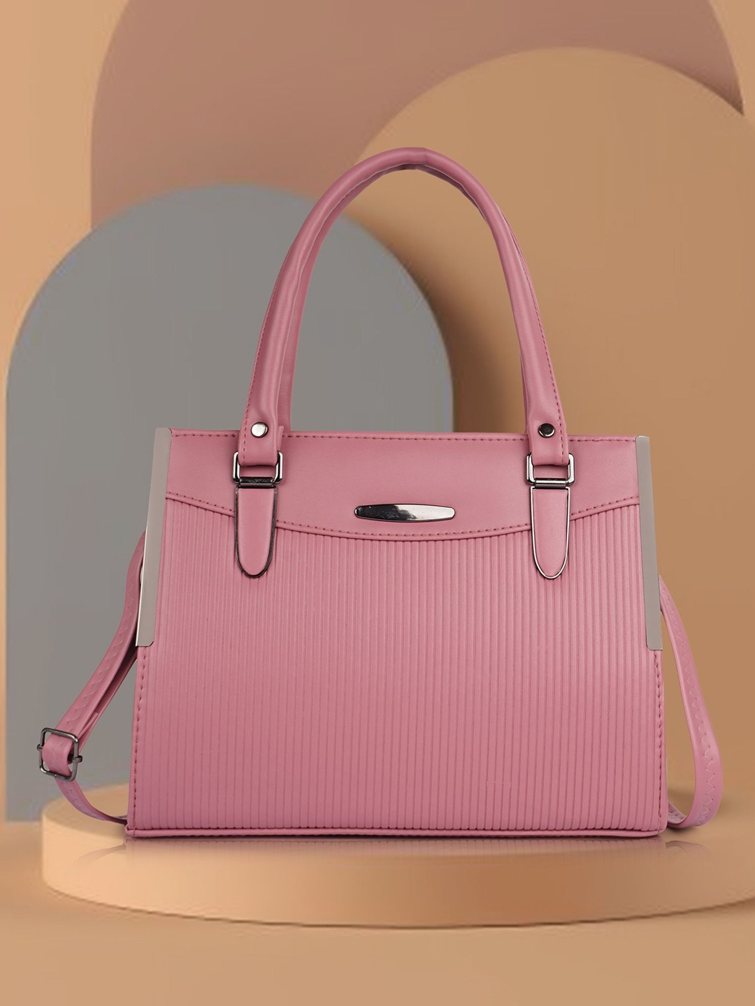 

SPOTIC Oversized Structured Satchel with Cut Work, Pink