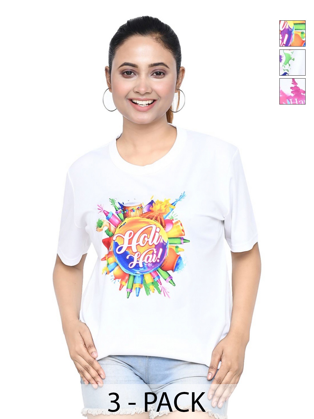

RAPL Women 3 Printed Applique T-shirt, White
